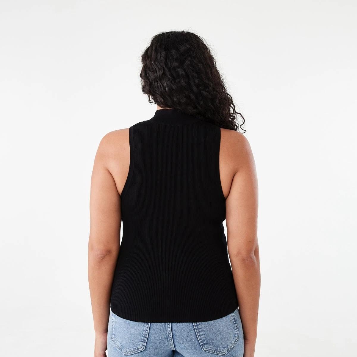 3 Sleeveless Mock Neck Rib Tank Black, 3 of 5
