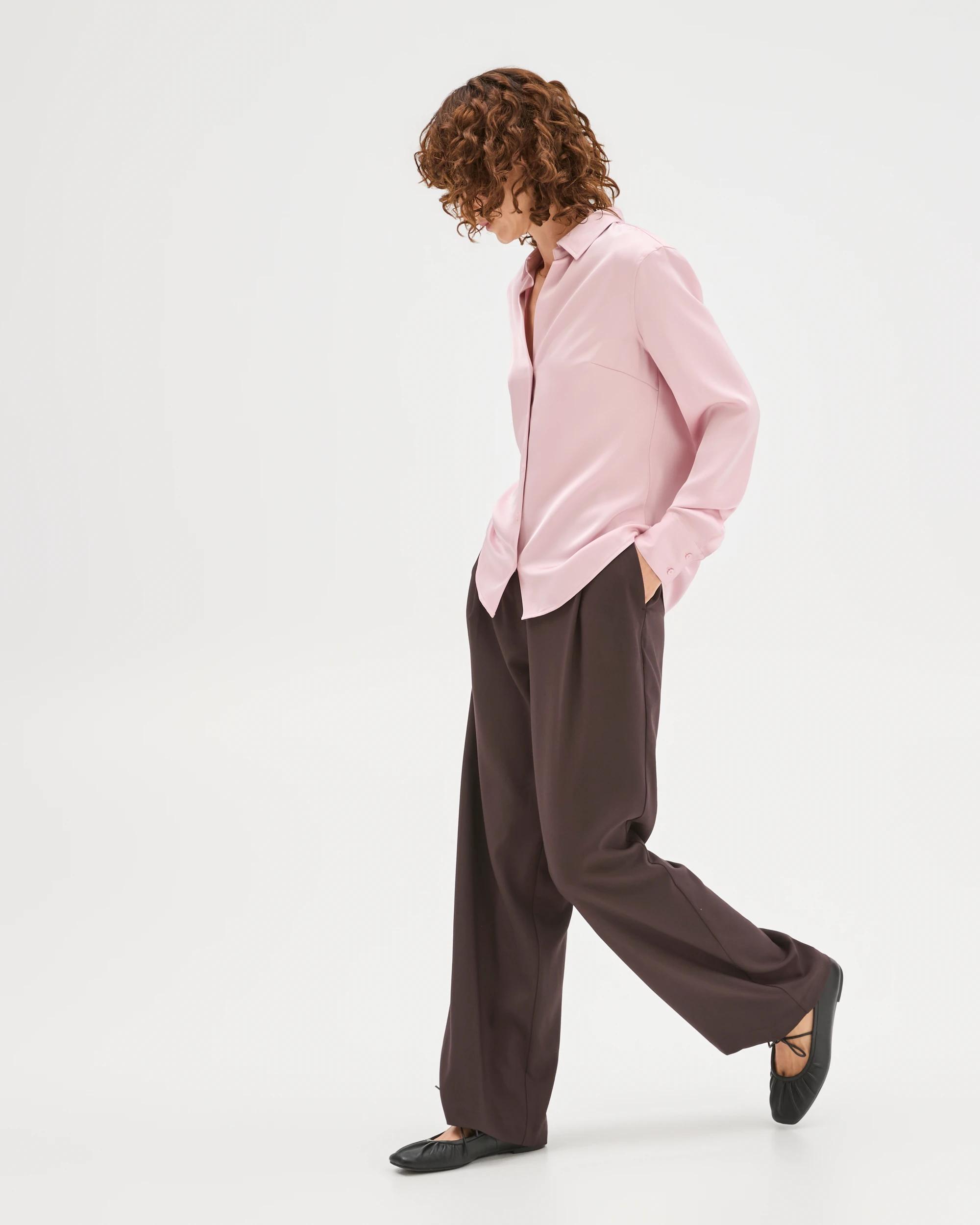 3 Preview Satin Long Sleeve Button Up Shirt MAUVE, 3 of 6
