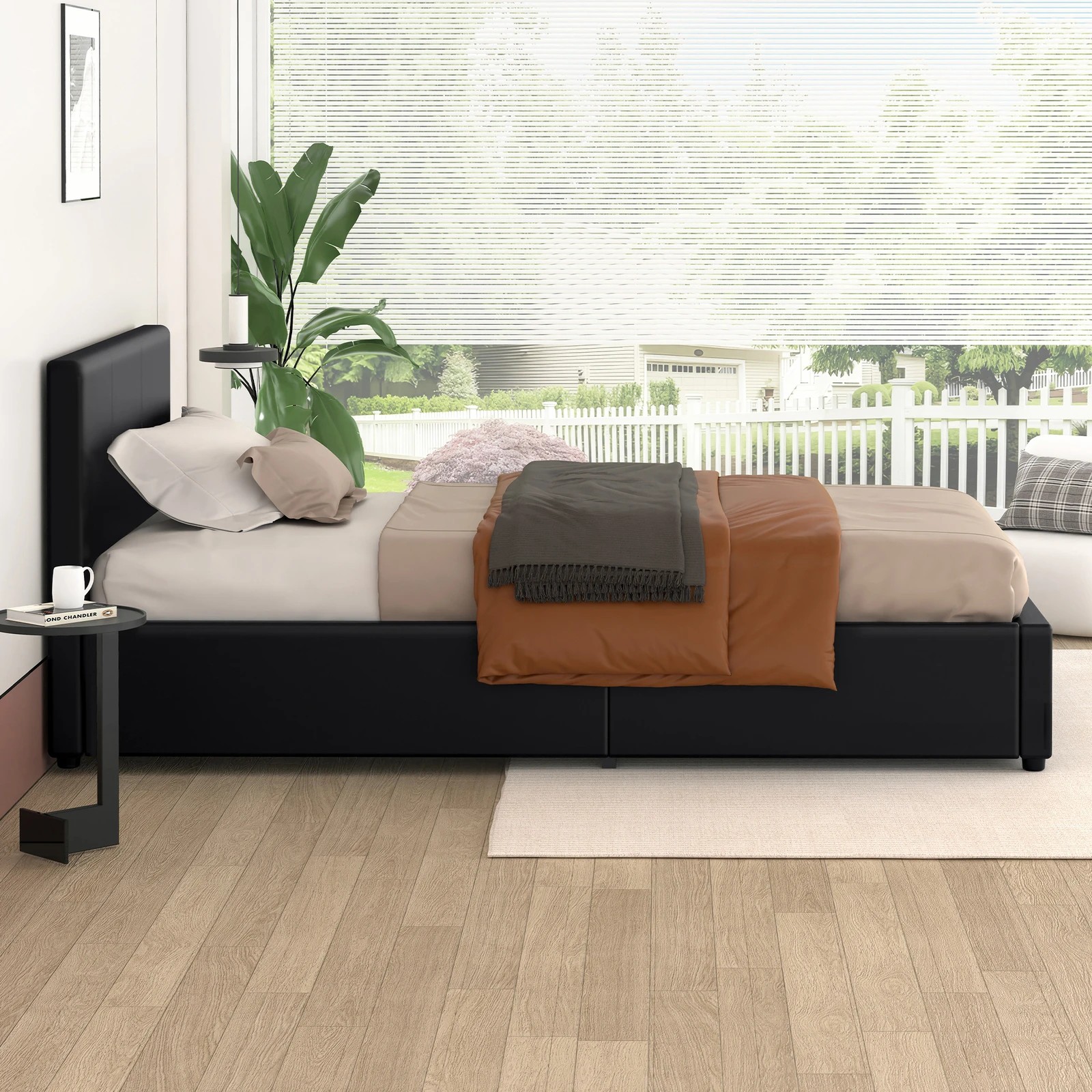 6 Alfordson Bed Frame Single Size Gas Lift Storage Base Leather Tricia - Black, 6 of 10