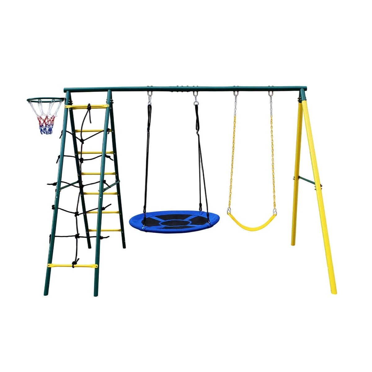 1 Ausway Outdoor Swing Set 5-in-1 Playground Equipment with Basketball Hoop, 1 of 7