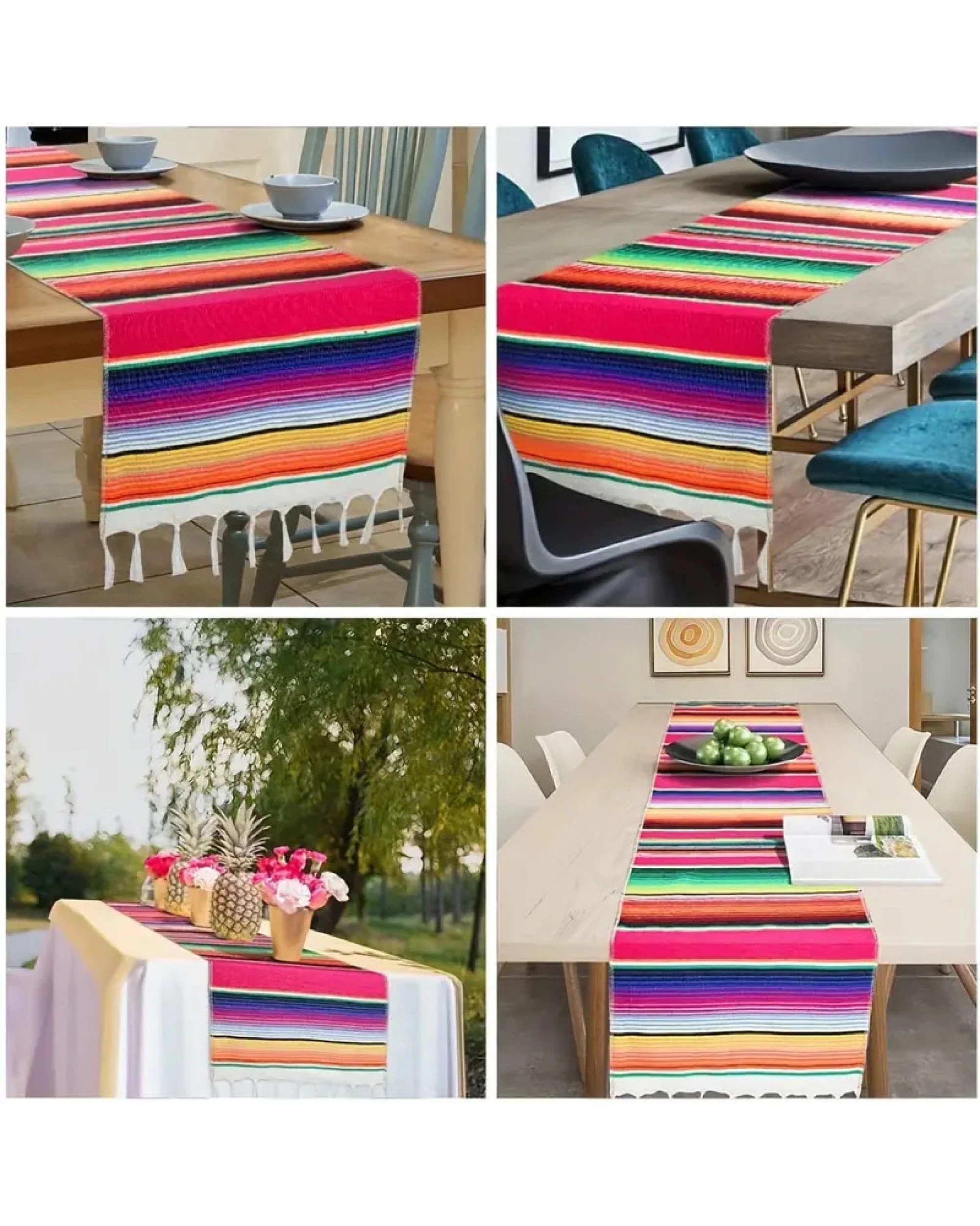 5 Br Home Rainbow Table Cloth Runner Stripe W/ Tassel Mexican Tablecloth Wedding Party Decor, 5 of 6