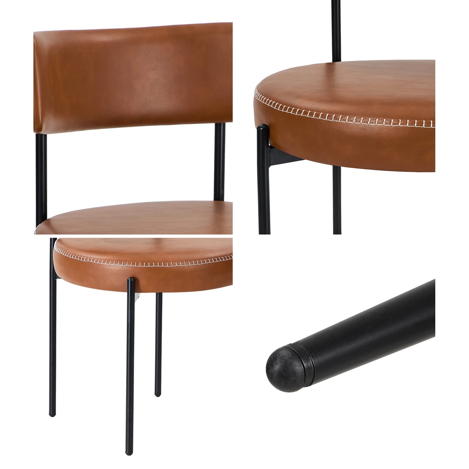 5 Oikiture 2x Dining Chair Round Kitchen Lounge Seats PU Leather - Brown, 5 of 9