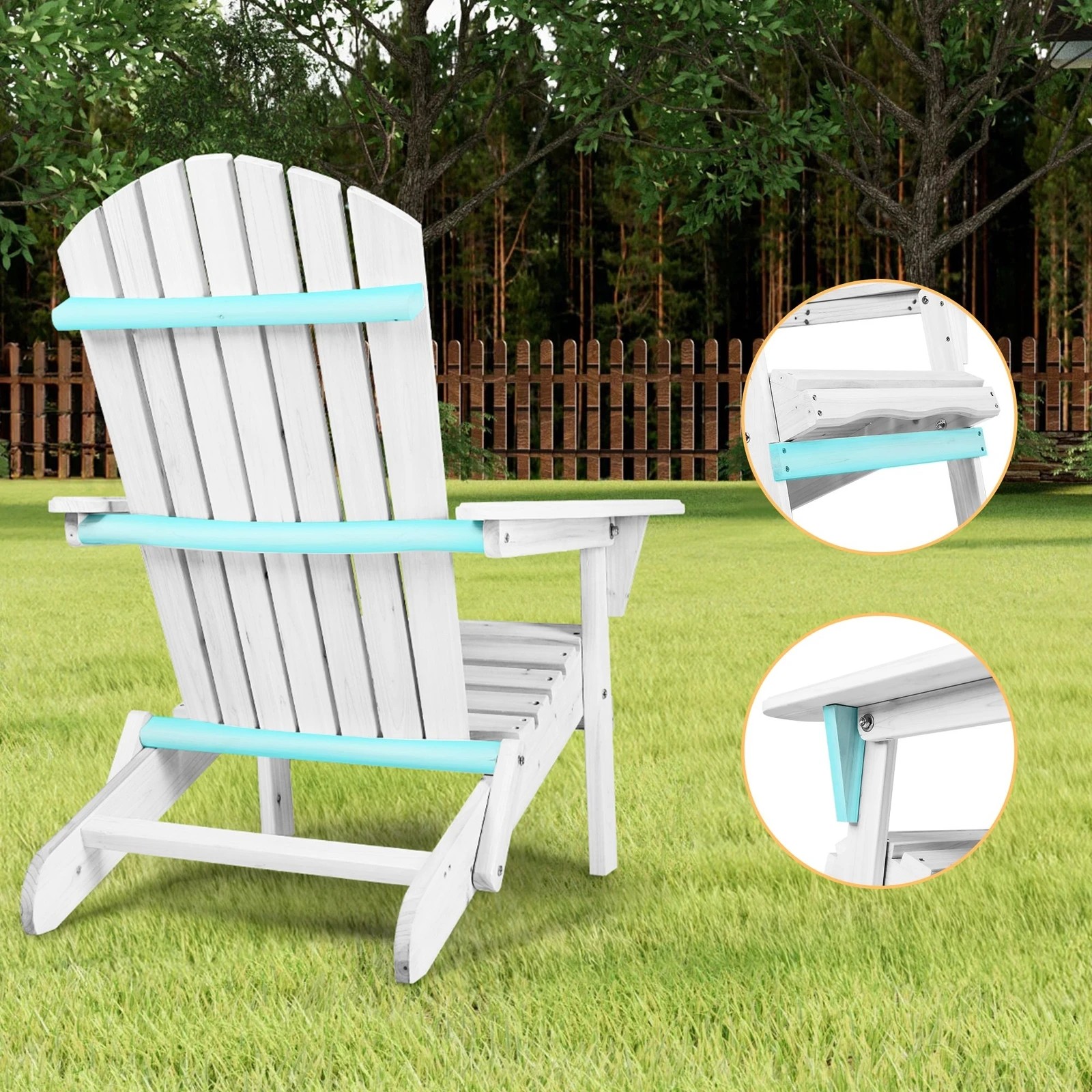 2 Alfordson 2x Outdoor Chairs Wooden Adirondack Patio Furniture Beach Garden - White, 2 of 9