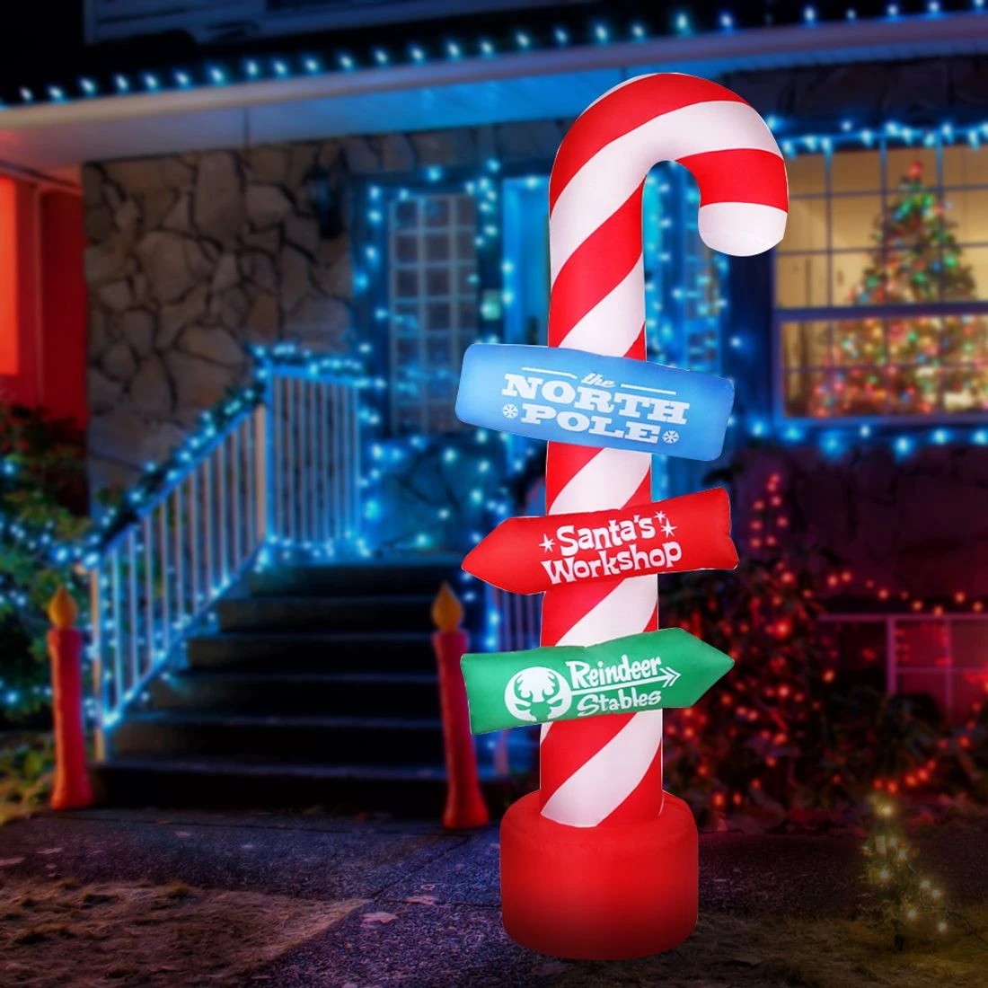 8 Jingle Jollys Christmas Inflatable Candy Pole 2.4M Illuminated Decorations - Multi, 8 of 8