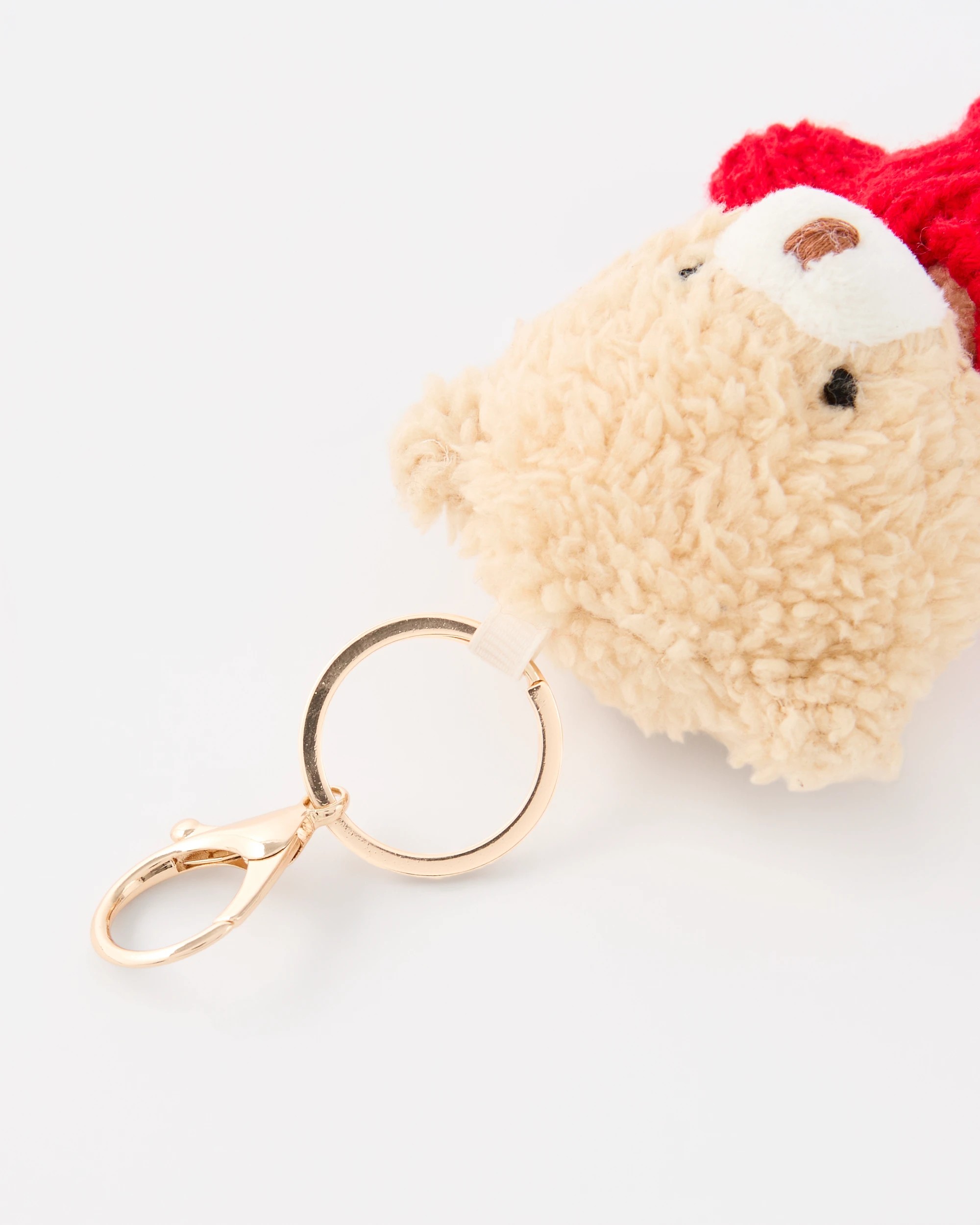 3 Cardigan Bear Charm Keyring - Red, Beige and Gold Tone, 3 of 4