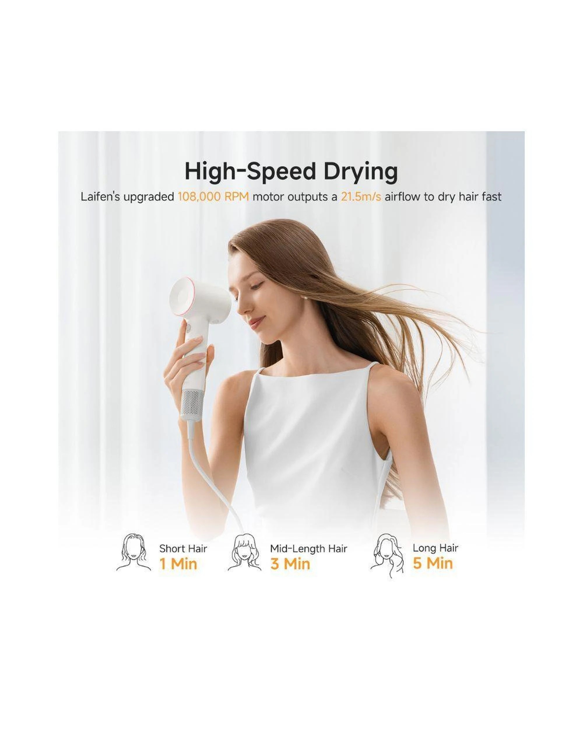 5 Laifen SE2 Hair Dryer White High Speed Quiet 10 Settings Child Mode 200M Ions 3 Nozzles 25m Cable, 5 of 10