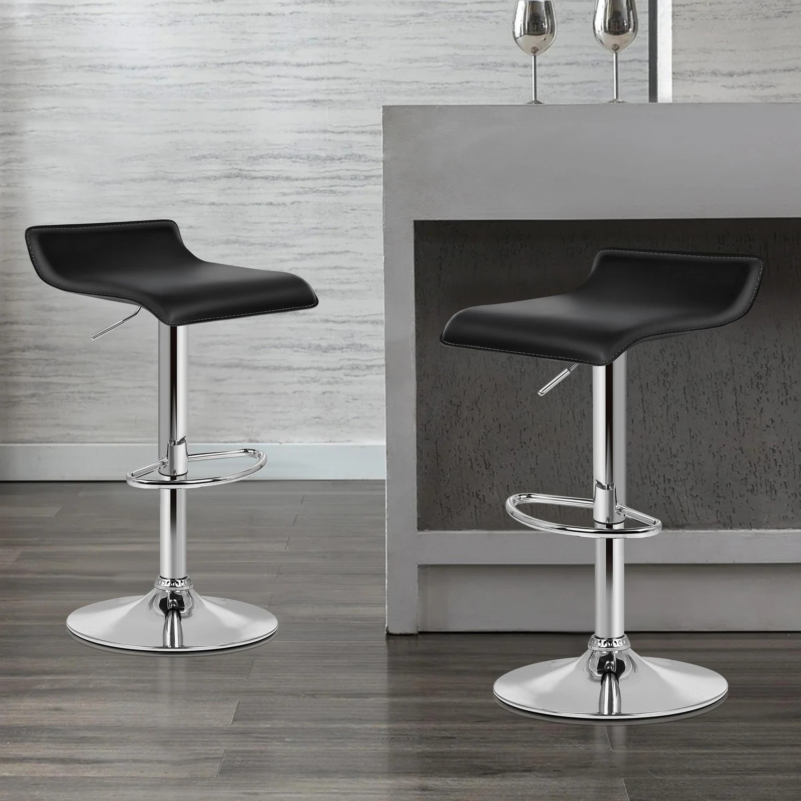 4 Alfordson 4x Bar Stools Saxton Kitchen Swivel Chair Leather Gas Lift - Black, 4 of 8