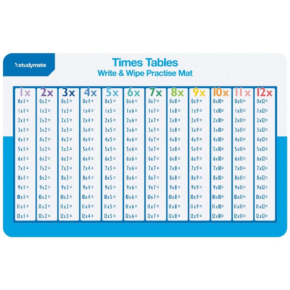 1 Studymate Times Tables Write & Wipe Practise Mat, 1 of 3