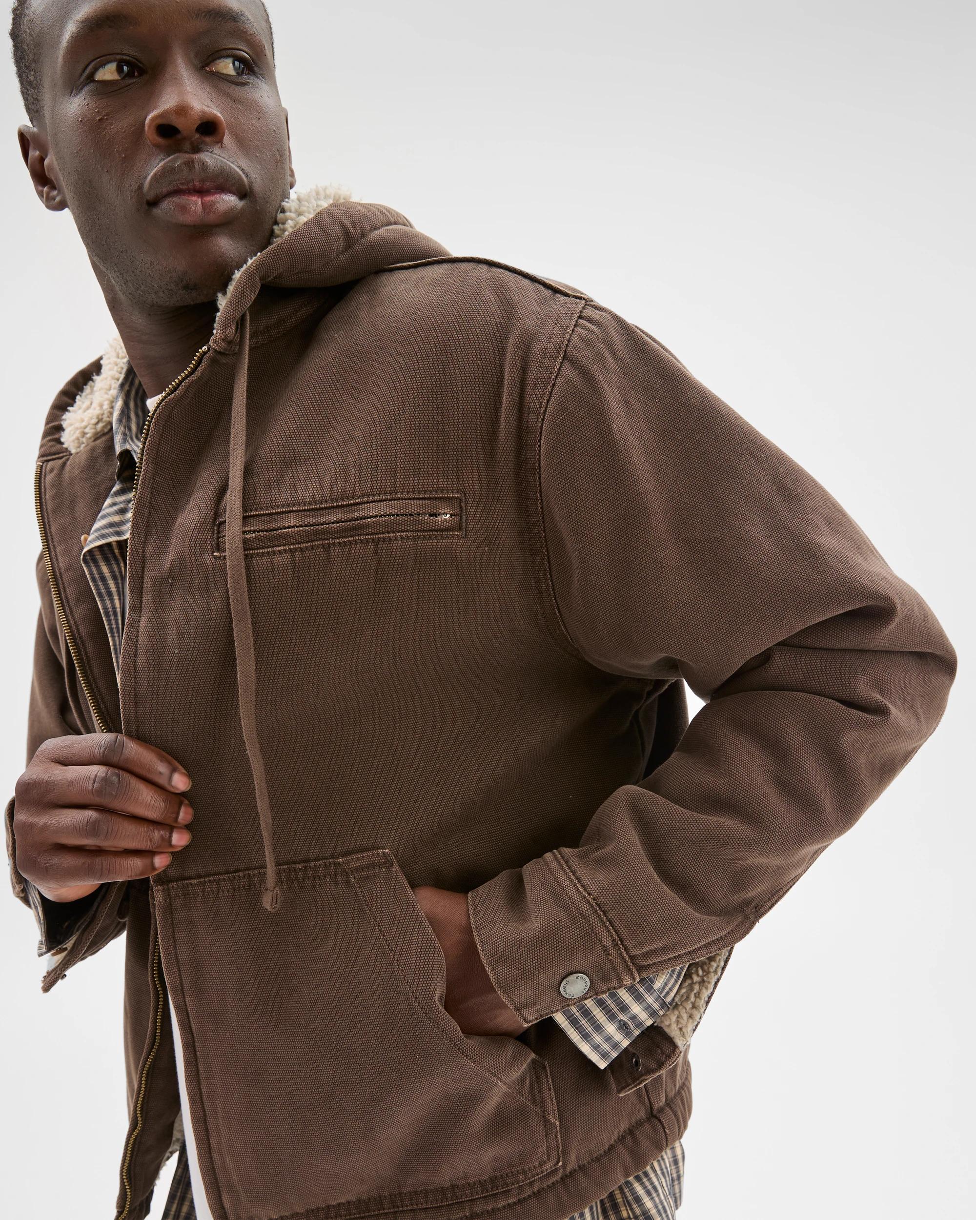 5 Commons Heavyweight Washed Hooded Worker Jacket CHOC BROWN, 5 of 6