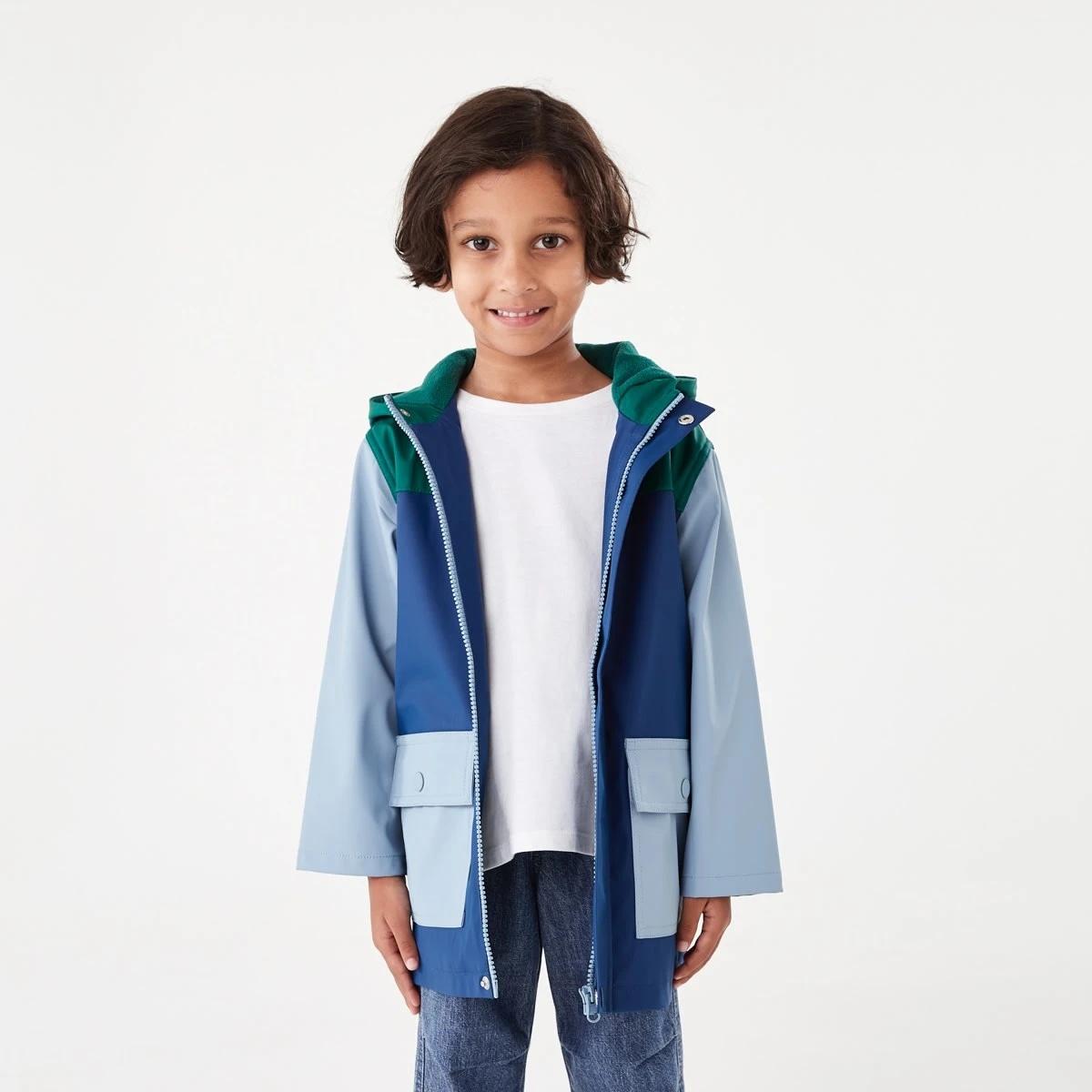 1 Colour Block Rain Jacket Vars Green, 1 of 9