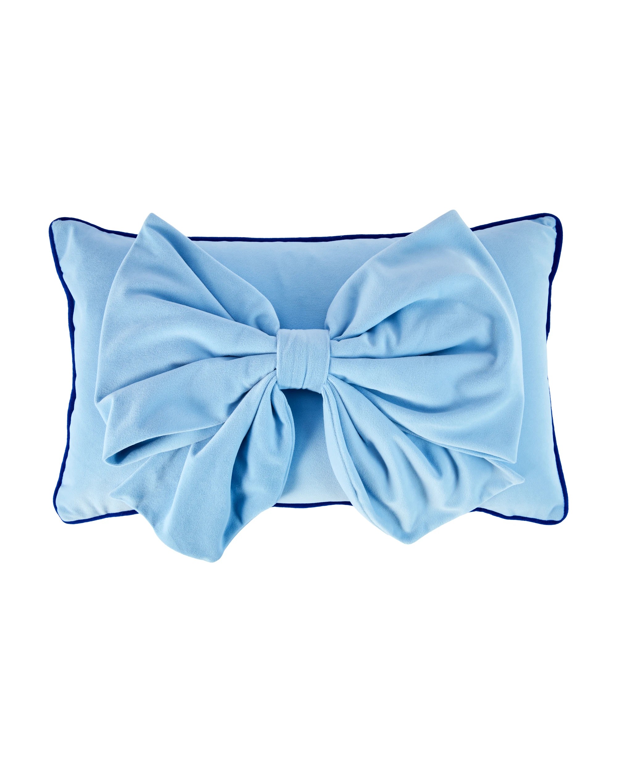 1 Velvet Bow Cushion - Blue, 1 of 4