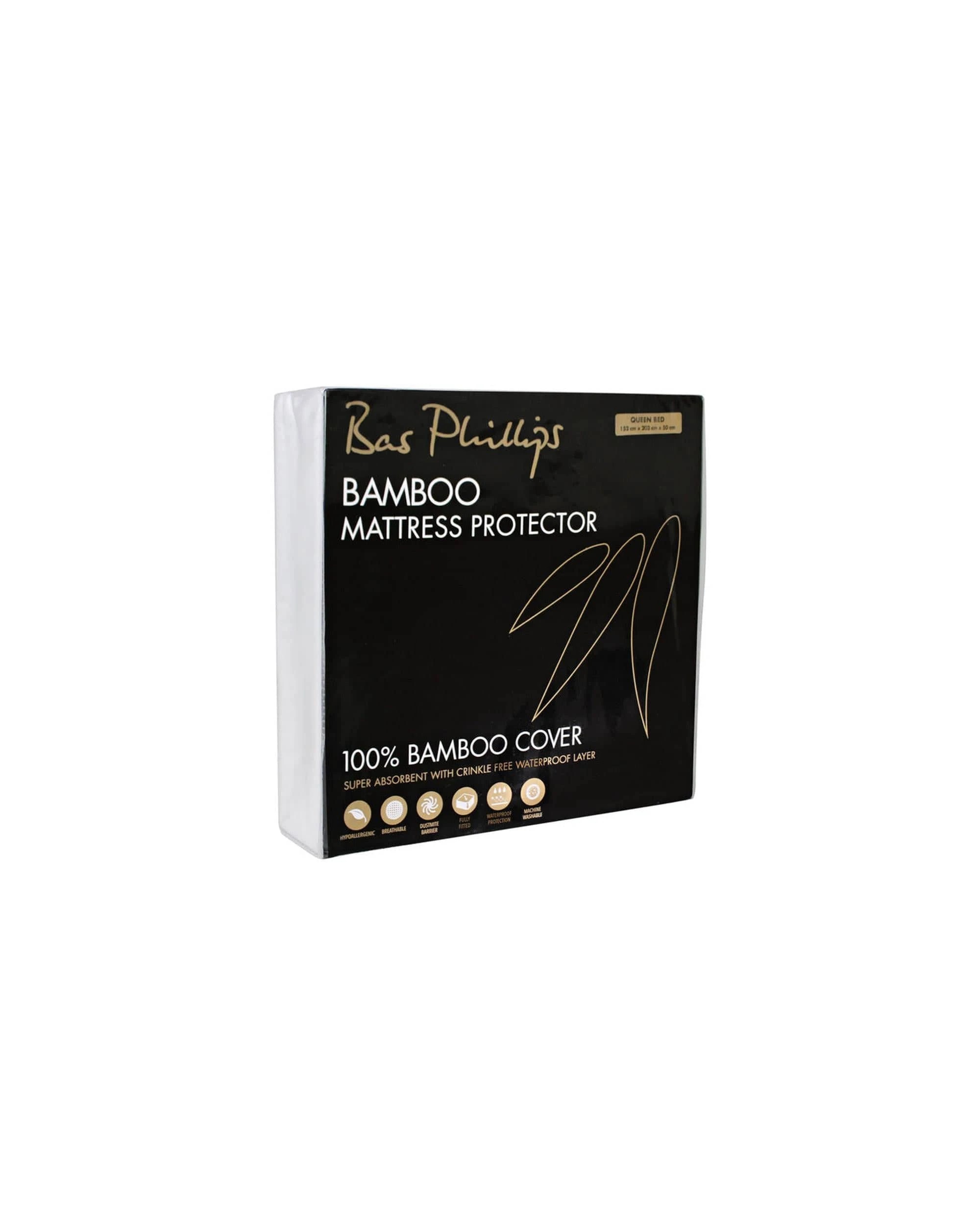 1 Bas Phillips Bamboo Waterproof Mattress Protector - Single Bed - White, 1 of 5