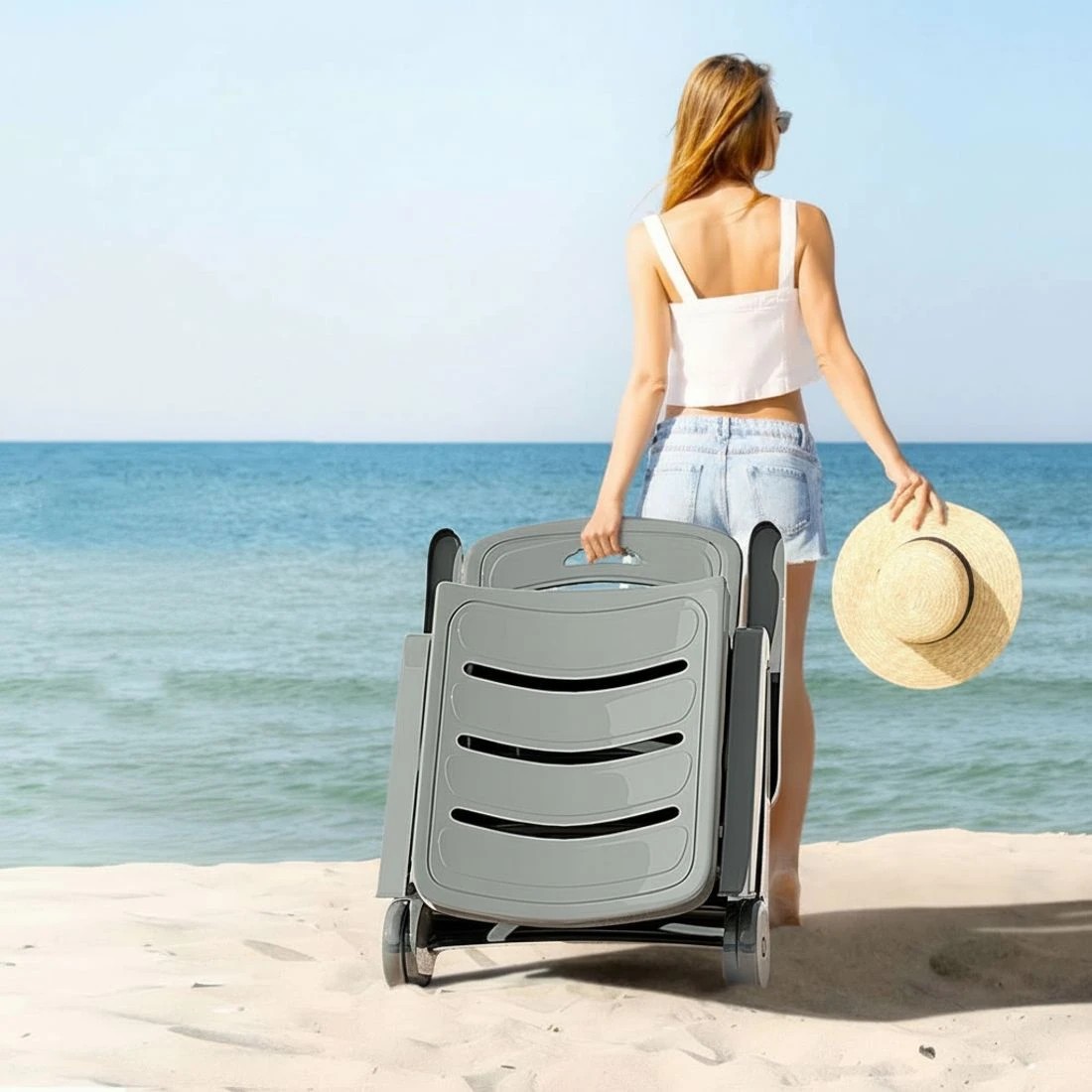 5 Gardeon Sun Lounger Folding Lounge Chair Wheels Patio Outdoor Furniture - Grey, 5 of 5