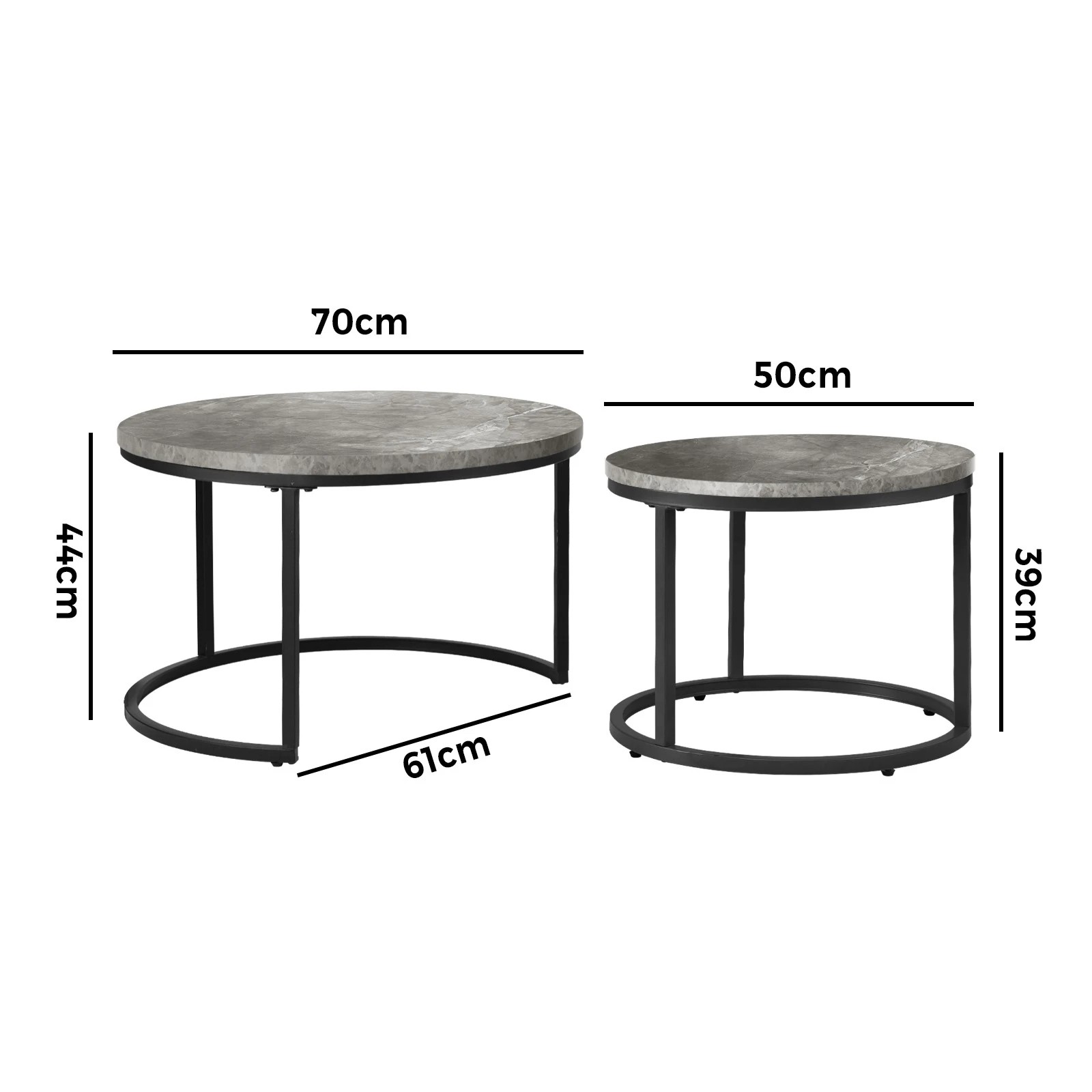 10 Oikiture Set Of 2 Coffee Table Round Marble-like Nesting Side Tables
 - Grey, 10 of 10