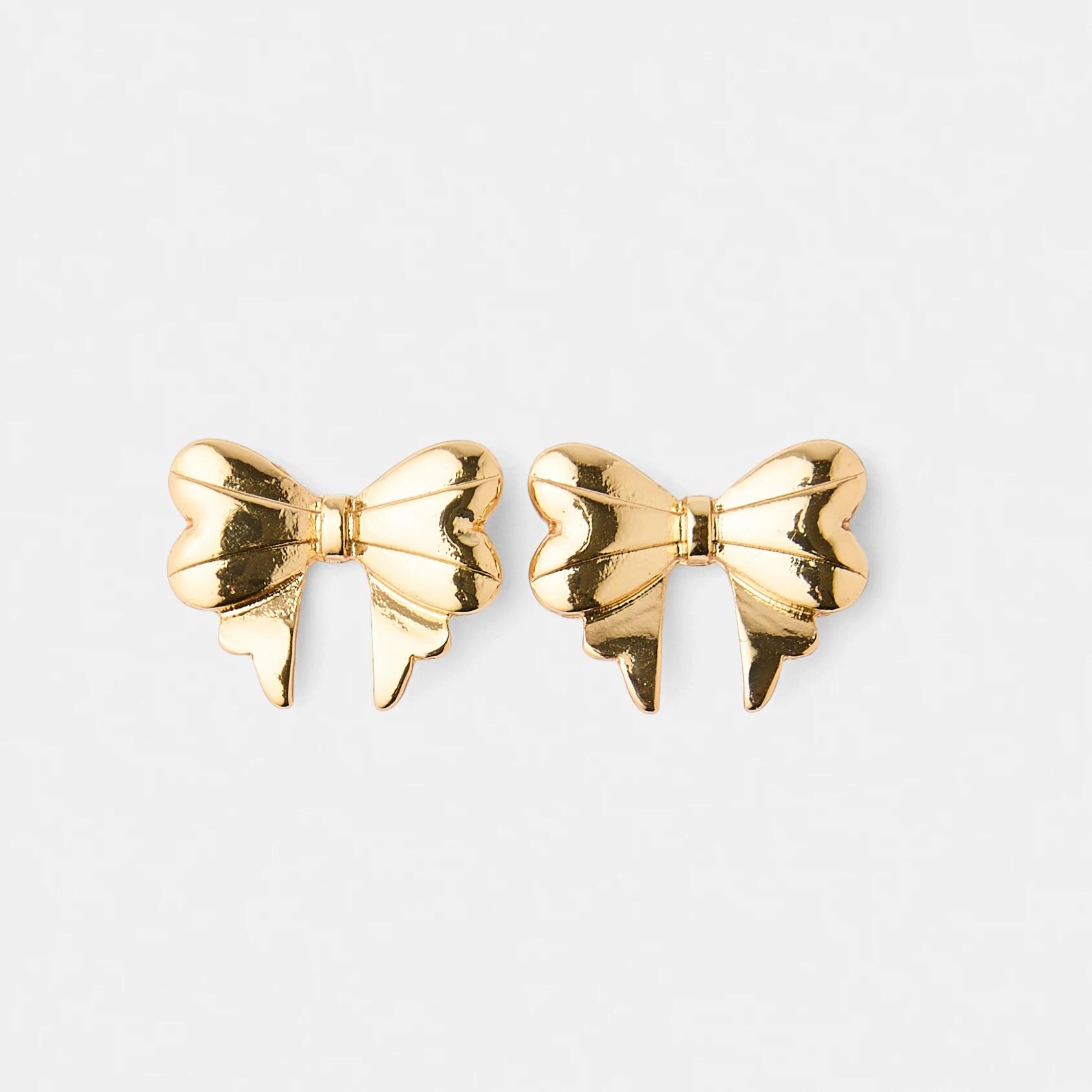 1 18K Gold Plated Bow Stud Earrings Gold, 1 of 5
