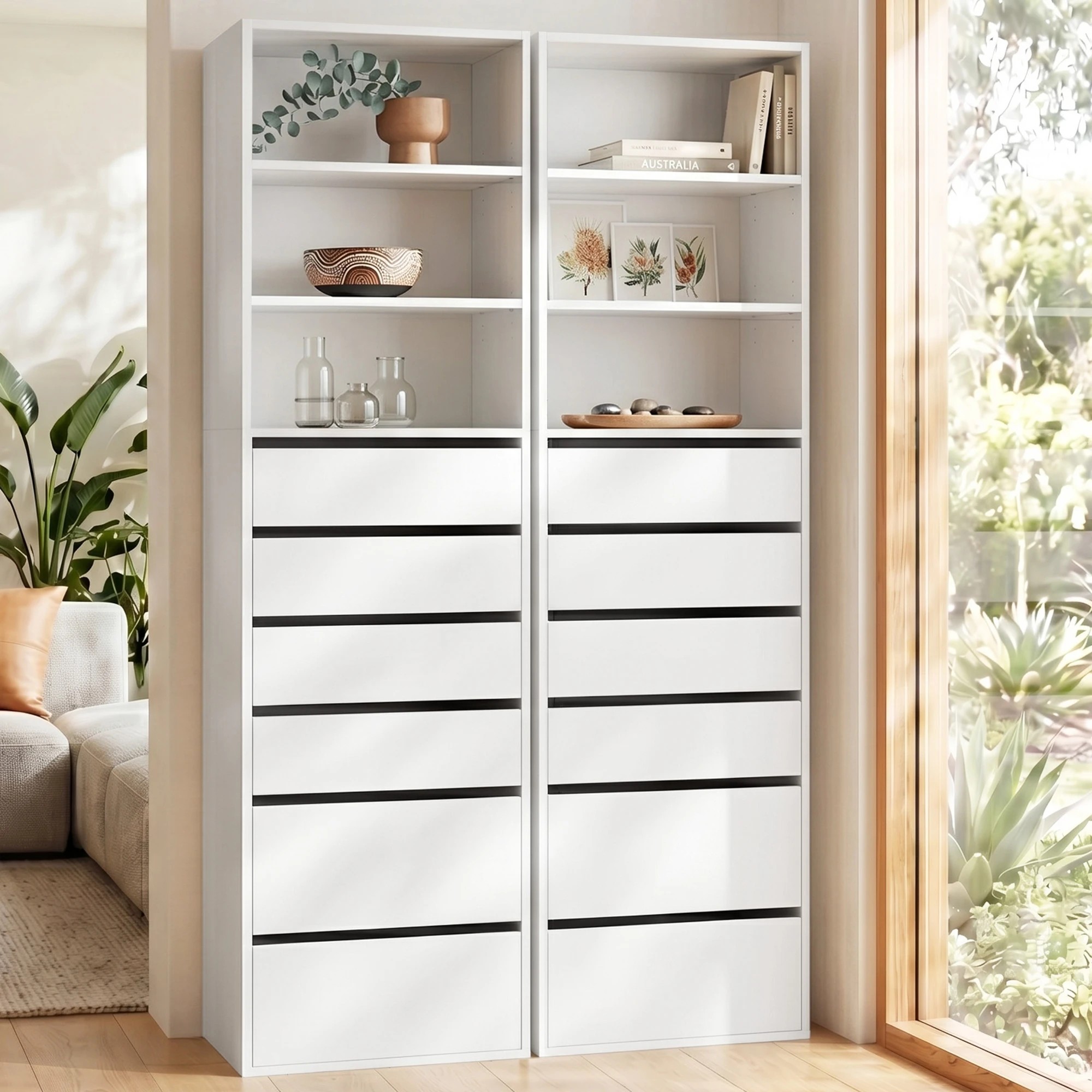 2 Artiss 2x Chest of 6 Drawers Tallboy Cabinet Adjustable Shelf - White, 2 of 7