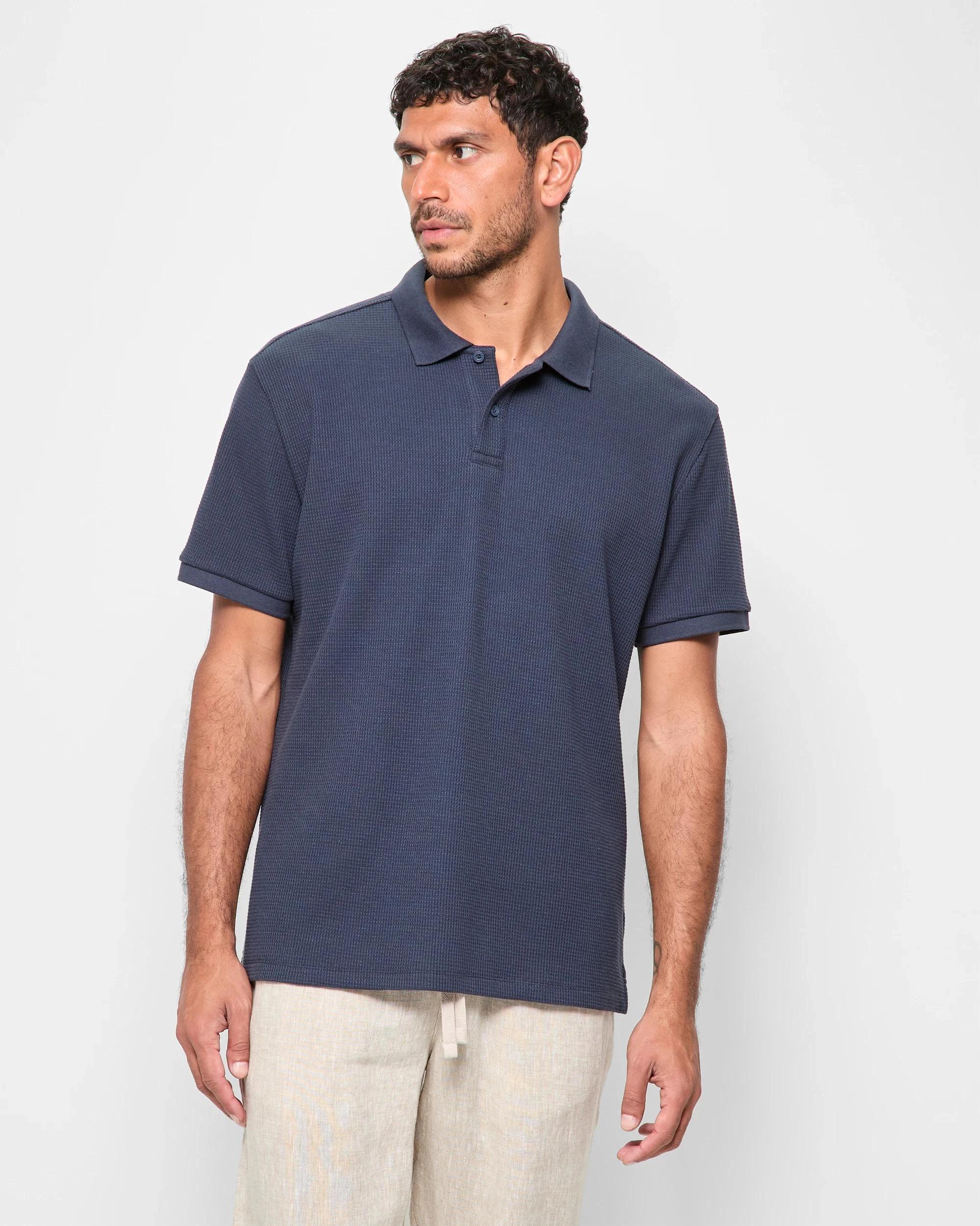 1 Target Australian Cotton Blend Waffle Polo T-Shirt DARK NAVY, 1 of 5