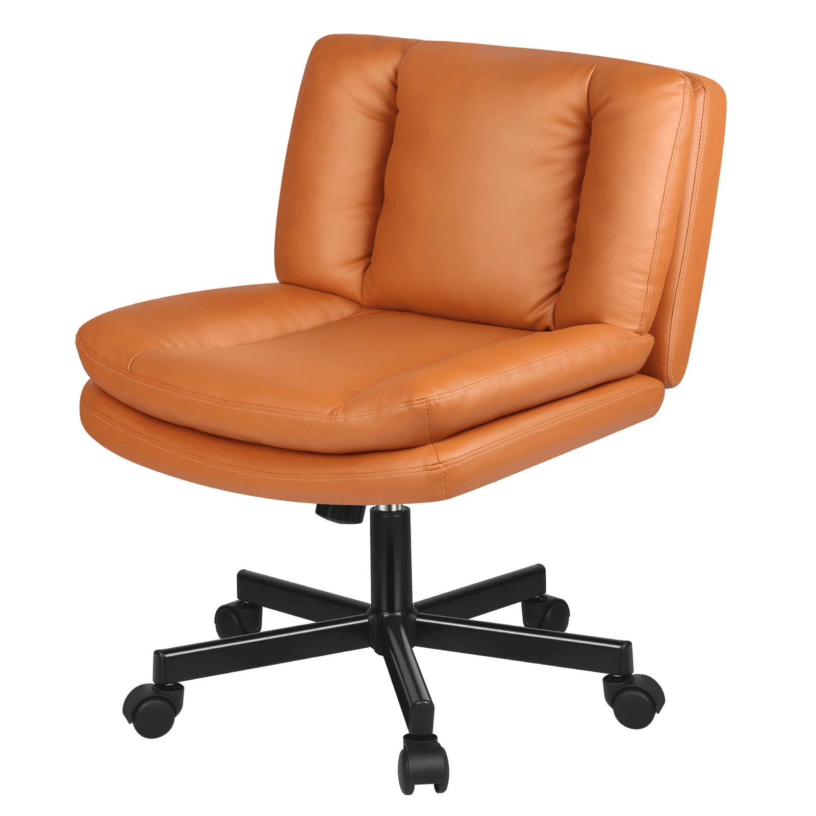 1 Alfordson Armless Office Desk Chair Mid Back Wide Seat w/ Wheels Leather - Brown, 1 of 7