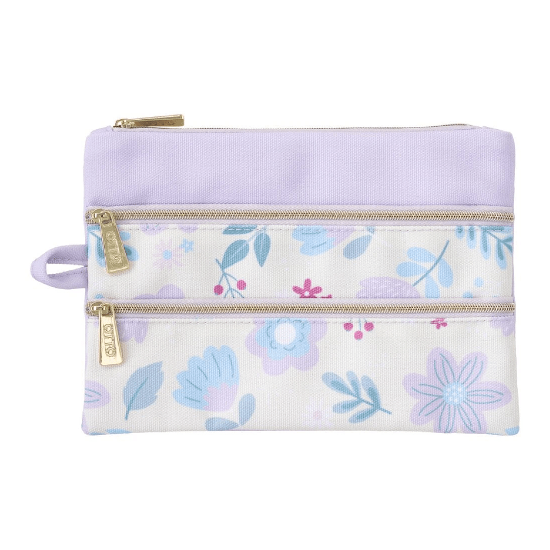 1 Otto Recycle Triple Zip Pencil Case Floral Purple, 1 of 3