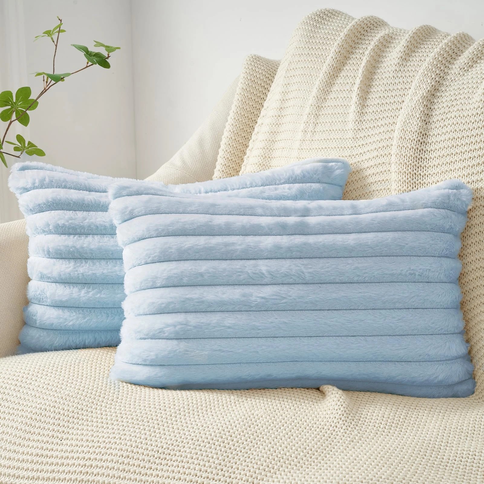 1 Gioia Casa 2-Pack Faux Fur Cushion Covers Soft 30x50cm - Sky, 1 of 3