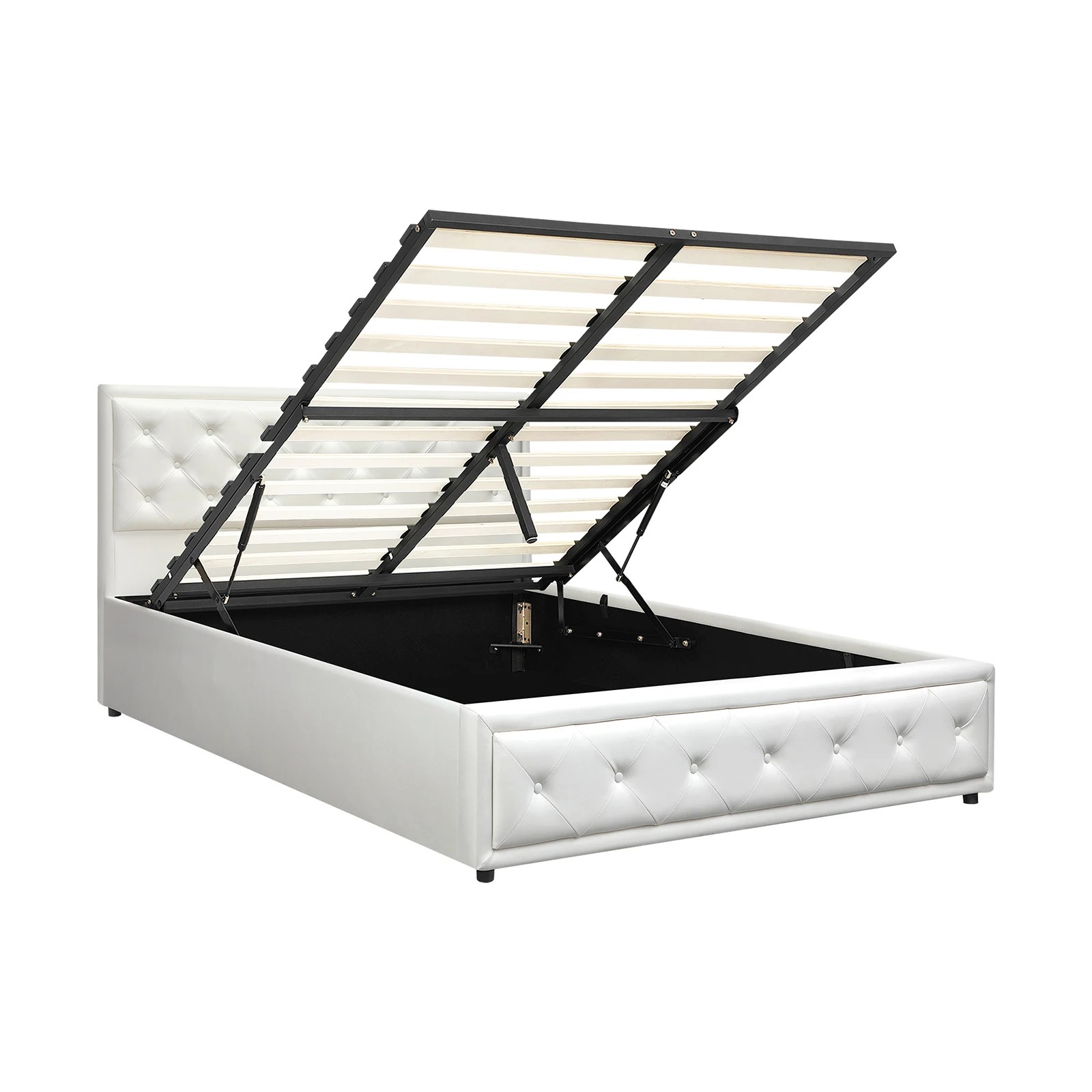 7 Oikiture Double Bed Frame Gas Lift Base With Storage Enzo
 - White, 7 of 10