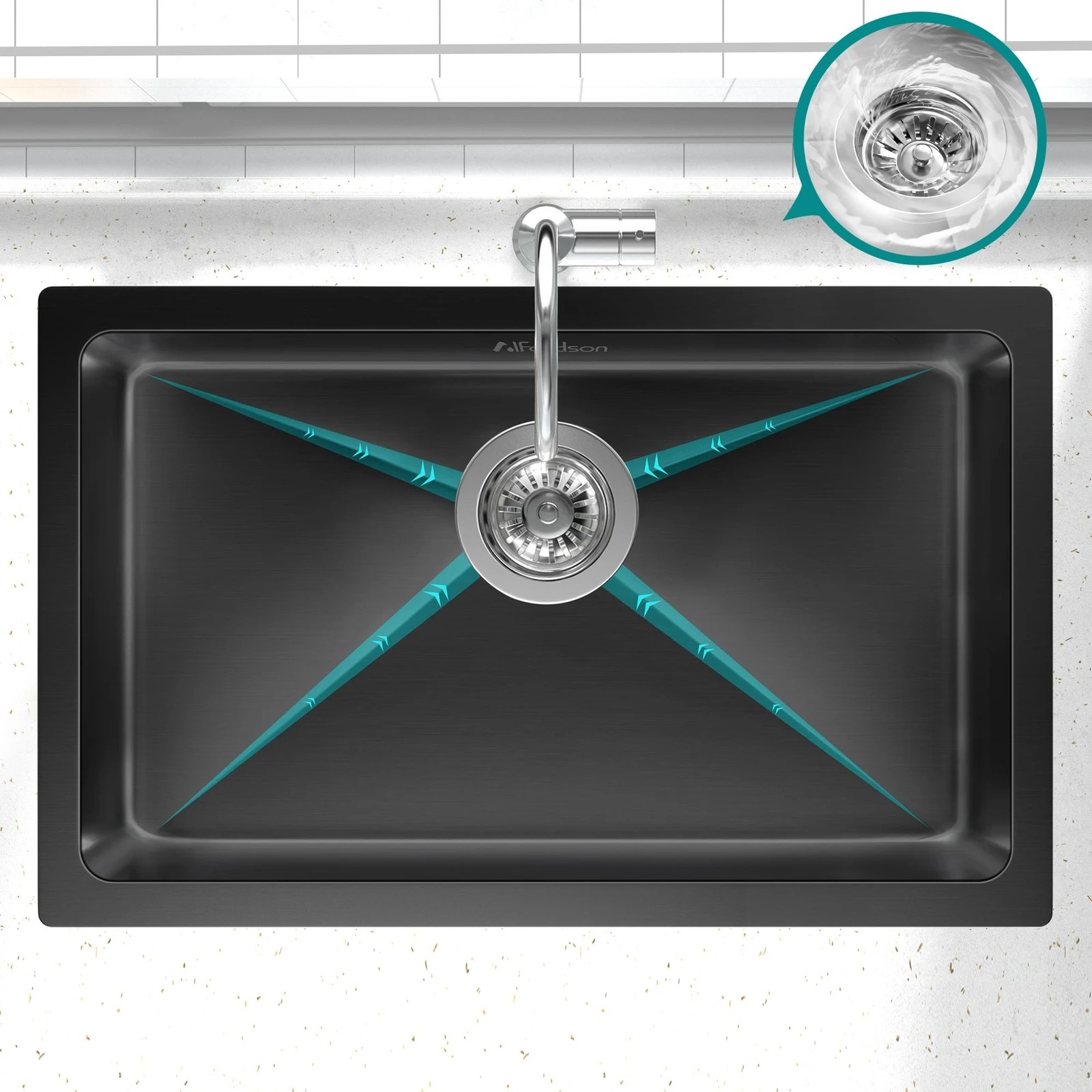 4 Alfordson Kitchen Sink 70x45cm Stainless Steel Basin Single Bowl - Black, 4 of 9