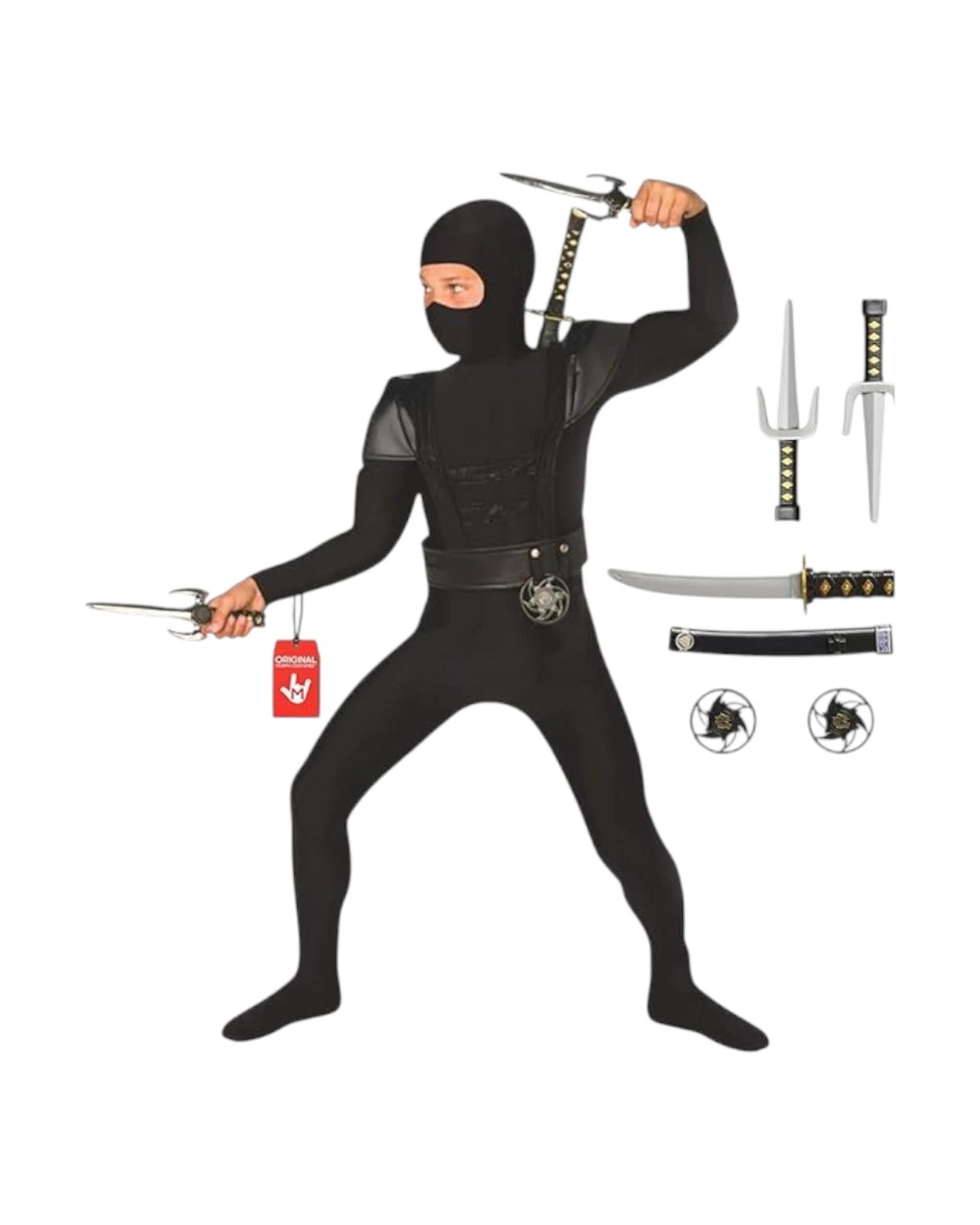 2 Ninja Black Child Costume Size 7-9 Years, 2 of 3