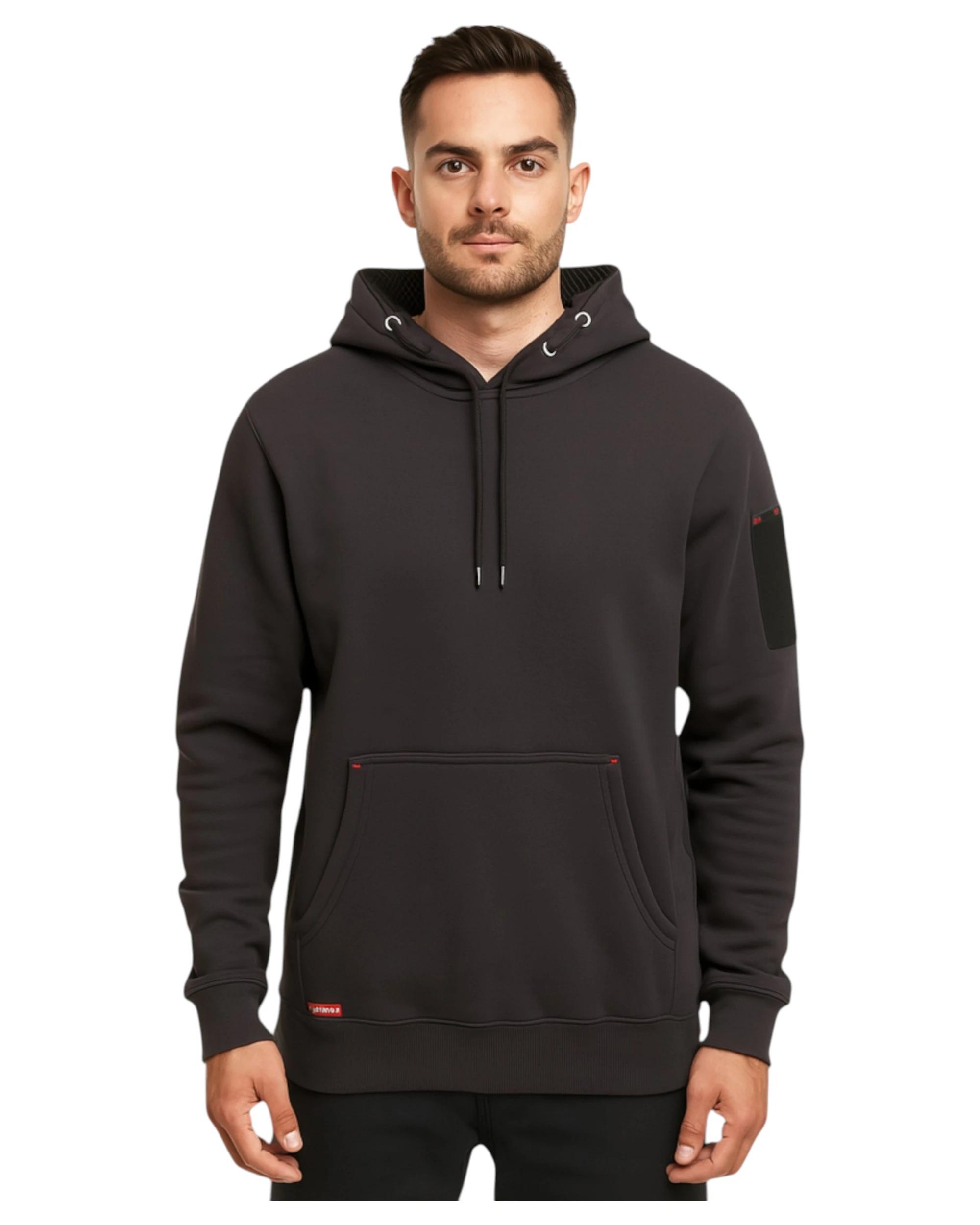9 Hard Yakka Mens Brushed Fleece Hoodie Jumper Charcoal CHARCOAL, 9 of 10