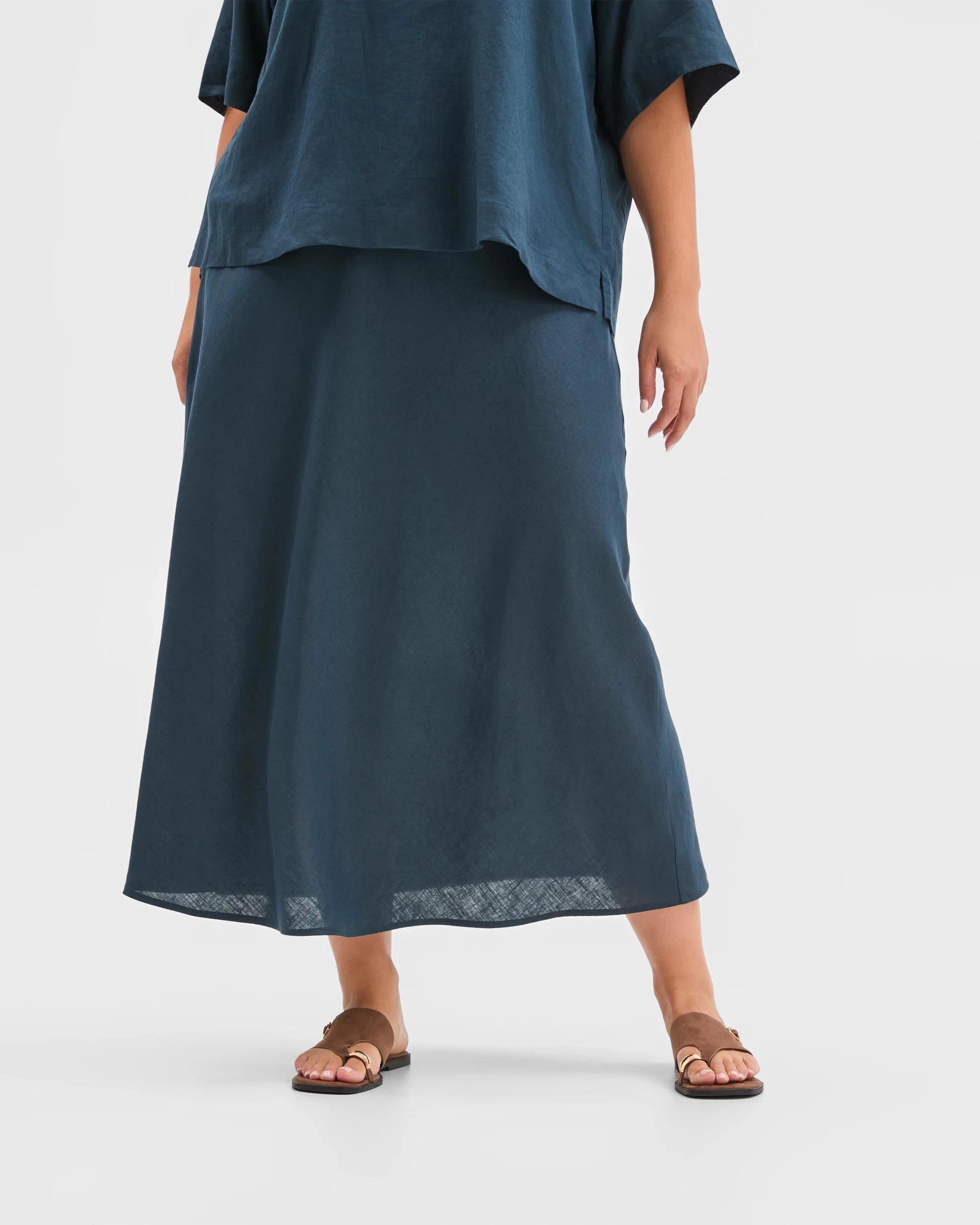3 Target Curve Plus Size European Linen Seam Detail Skirt SODALITE, 3 of 6