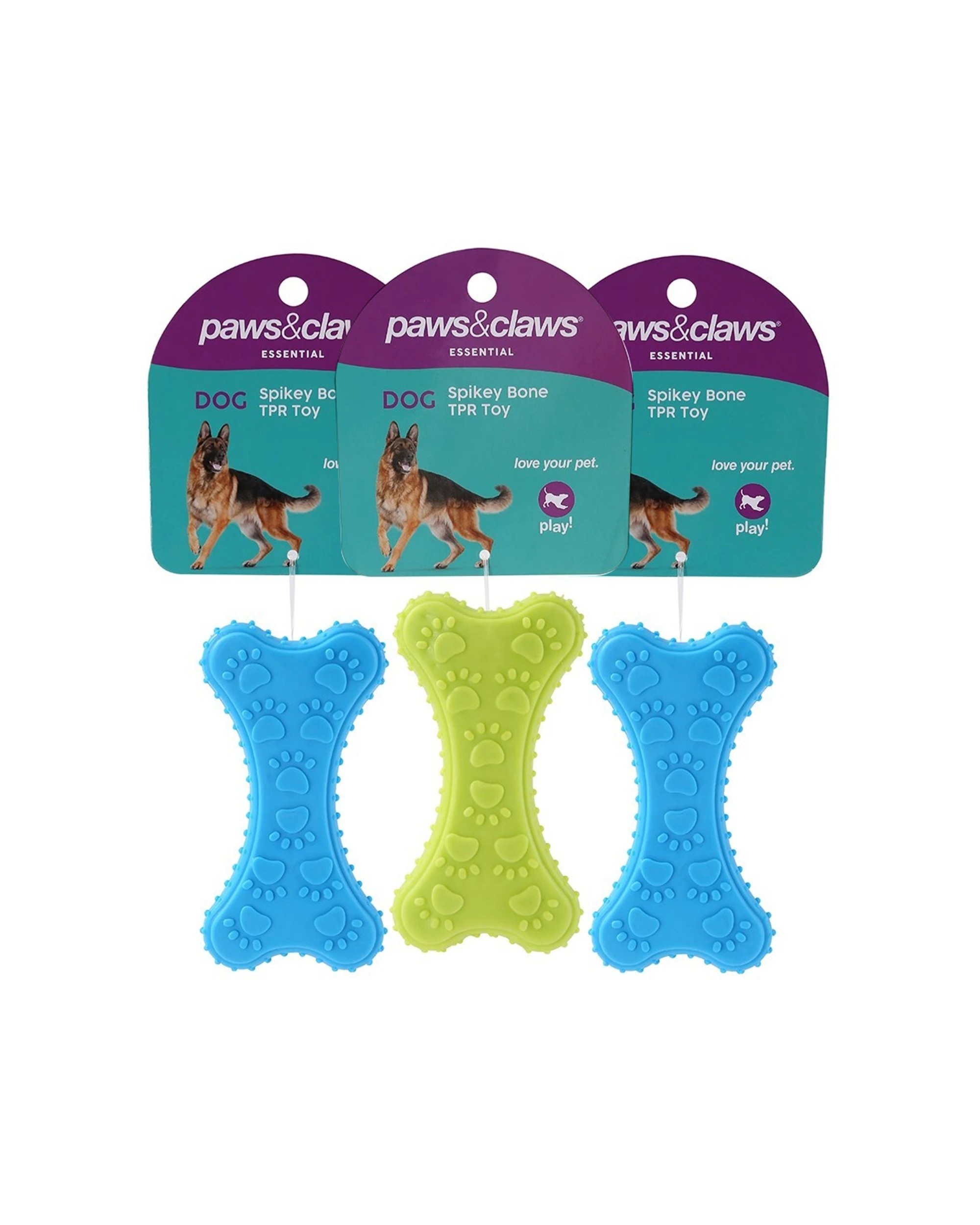 1 Paws And Claws 3pc 10cm TPR Spikey Bone Durable Chew Pet Toy - Multi, 1 of 6