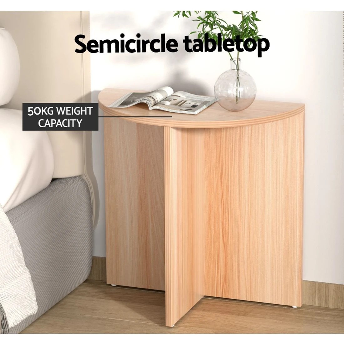 5 Artiss Coffee Table Semi-circle 48CM Pine Elva - Brown, 5 of 7