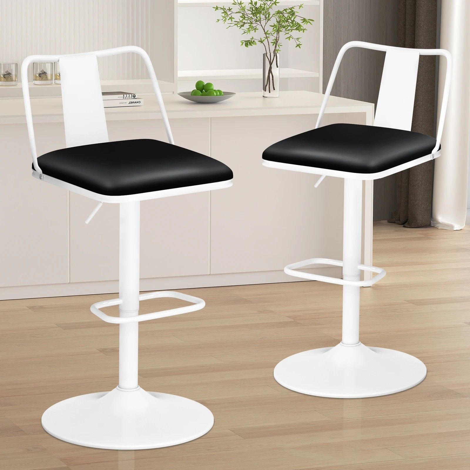 10 Alfordson 2x Bar Stools Gas Lift Leather Bar Chairs Kitchen Swivel - White, 10 of 10