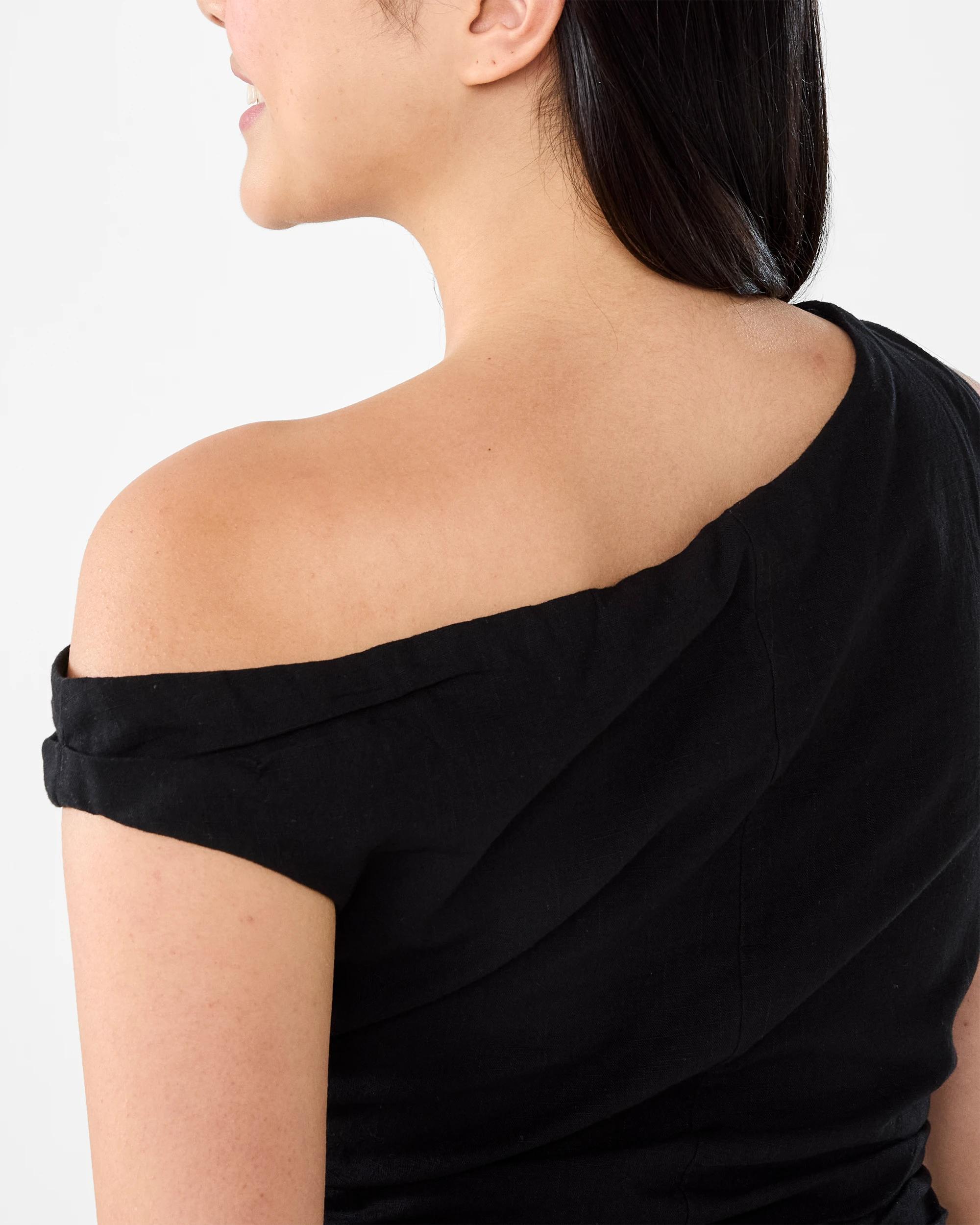 6 Sleeveless Asymmetrical Off Shoulder Mini Dress Black, 6 of 8
