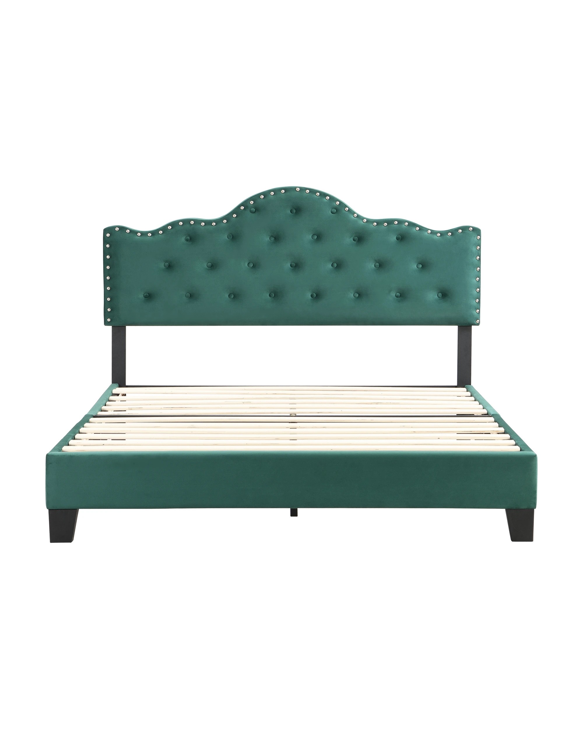 4 IHOMDEC BEF05 Velvet Queen Bed Frame - Green - Green, 4 of 10