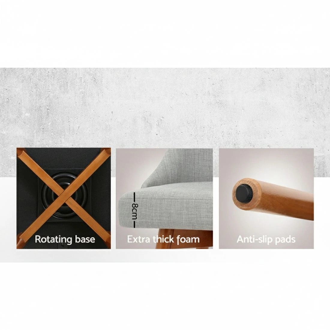 4 Artiss 2x Bar Stools Swivel Seat Wooden - Grey, 4 of 6