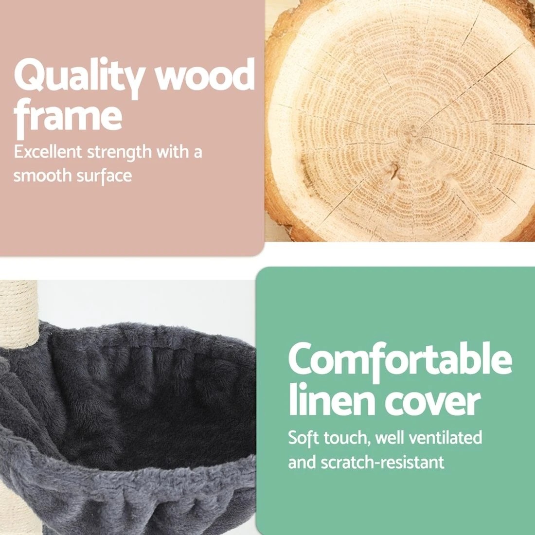 6 i.Pet Cat Tree 260cm Tower Scratching Post Scratcher Floor to Ceiling Cats Bed - Grey, 6 of 7