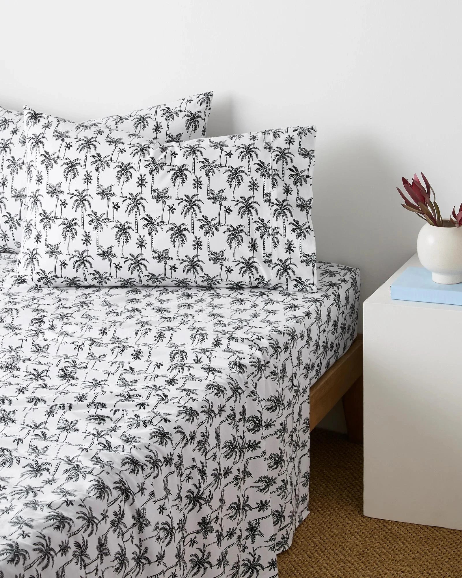 1 Target Haven Australian Cotton Palm Print Sheet Set - King Bed - White, 1 of 2