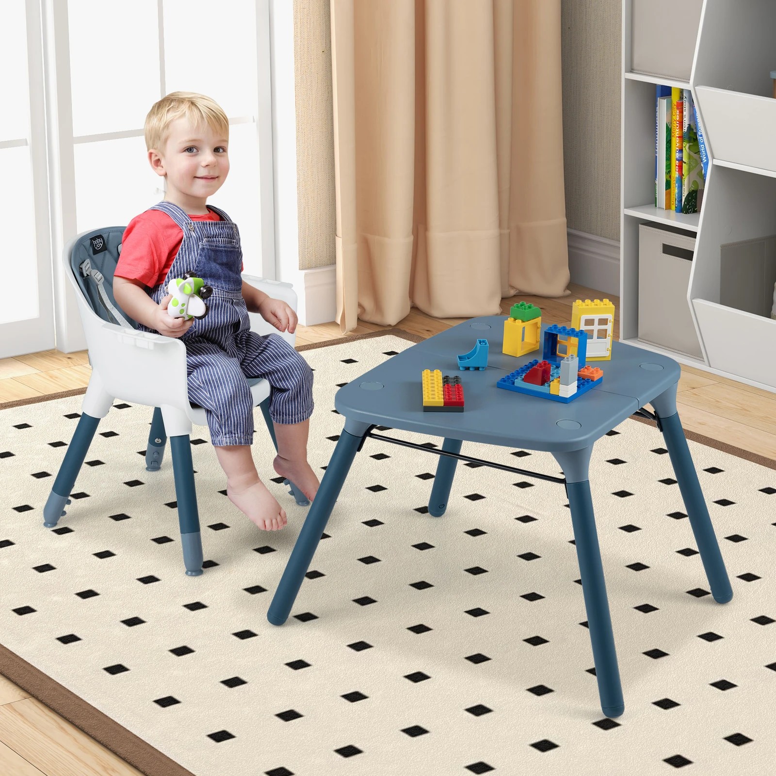 3 Costway 5-in-1 Baby Highchair Convertible Feeding Chair Table Set w/Adjustable Tray - Blue, 3 of 3