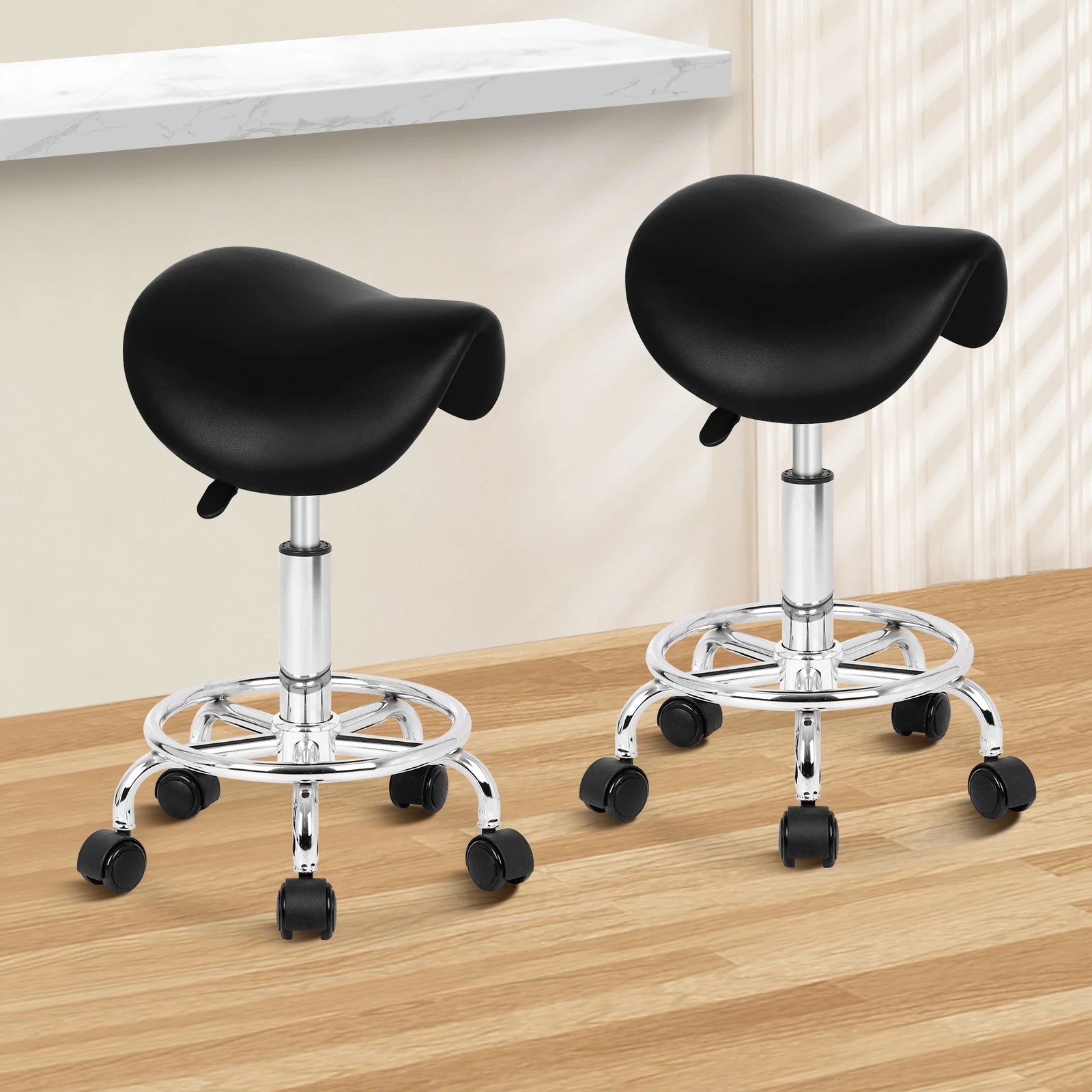 10 Alfordson 2x Salon Stool Saddle Swivel Barber Hair Dress Chair Sierra - Black, 10 of 10