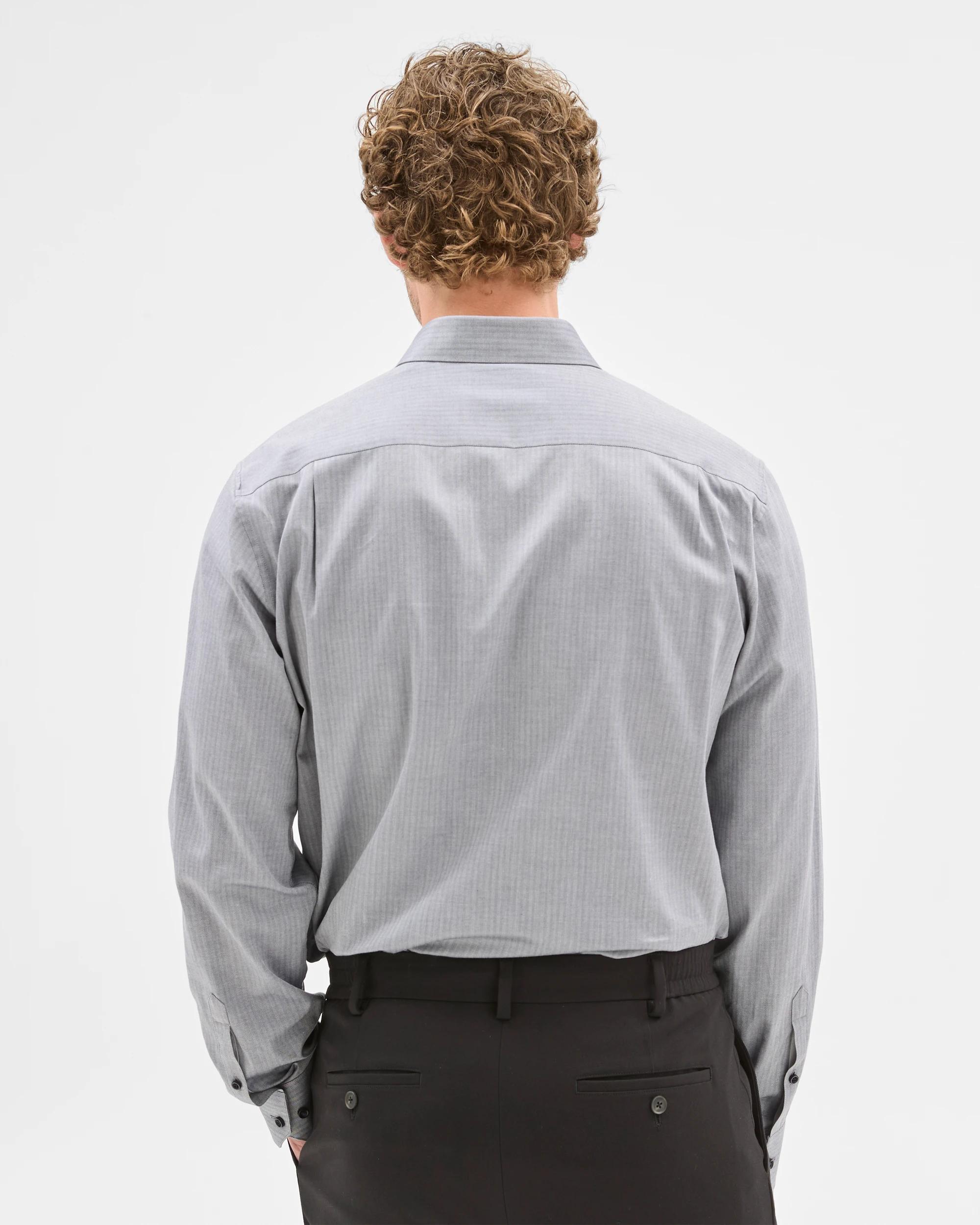 4 Australian Cotton Herringbone Business Shirt - Preview GREY, 4 of 7
