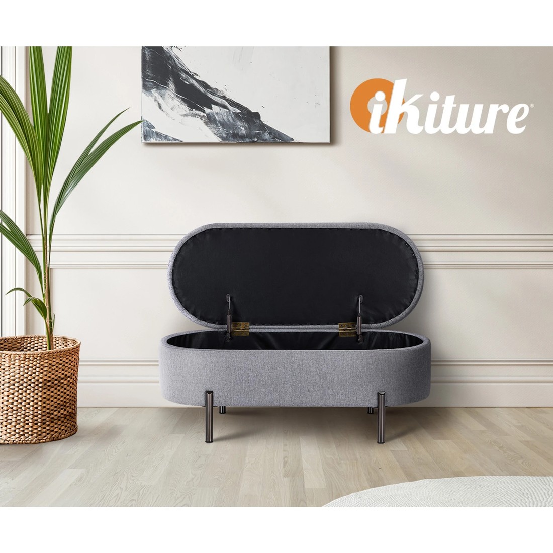 5 Oikiture Storage Ottoman Bench Oval Footstool Blanket Box Chest Toy Linen
 - Grey, 5 of 10
