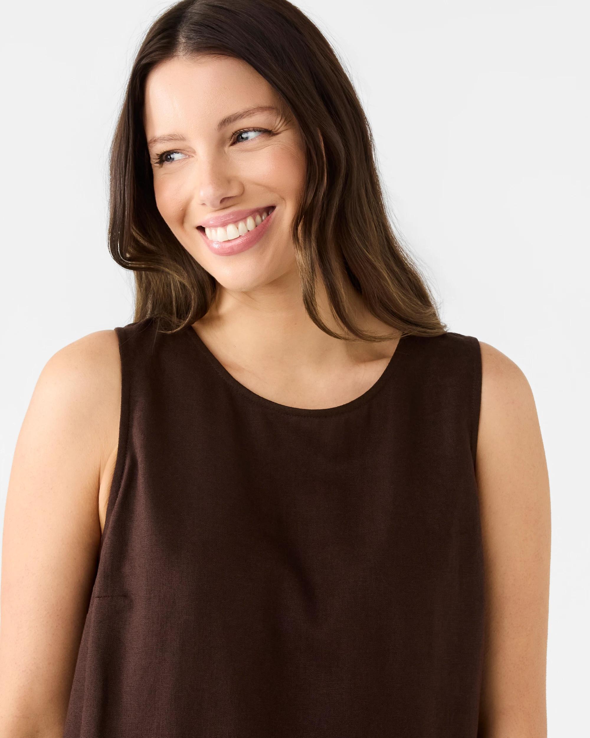 4 Sleeveless Linen Blend Tie Back Mini Dress Cbean, 4 of 7