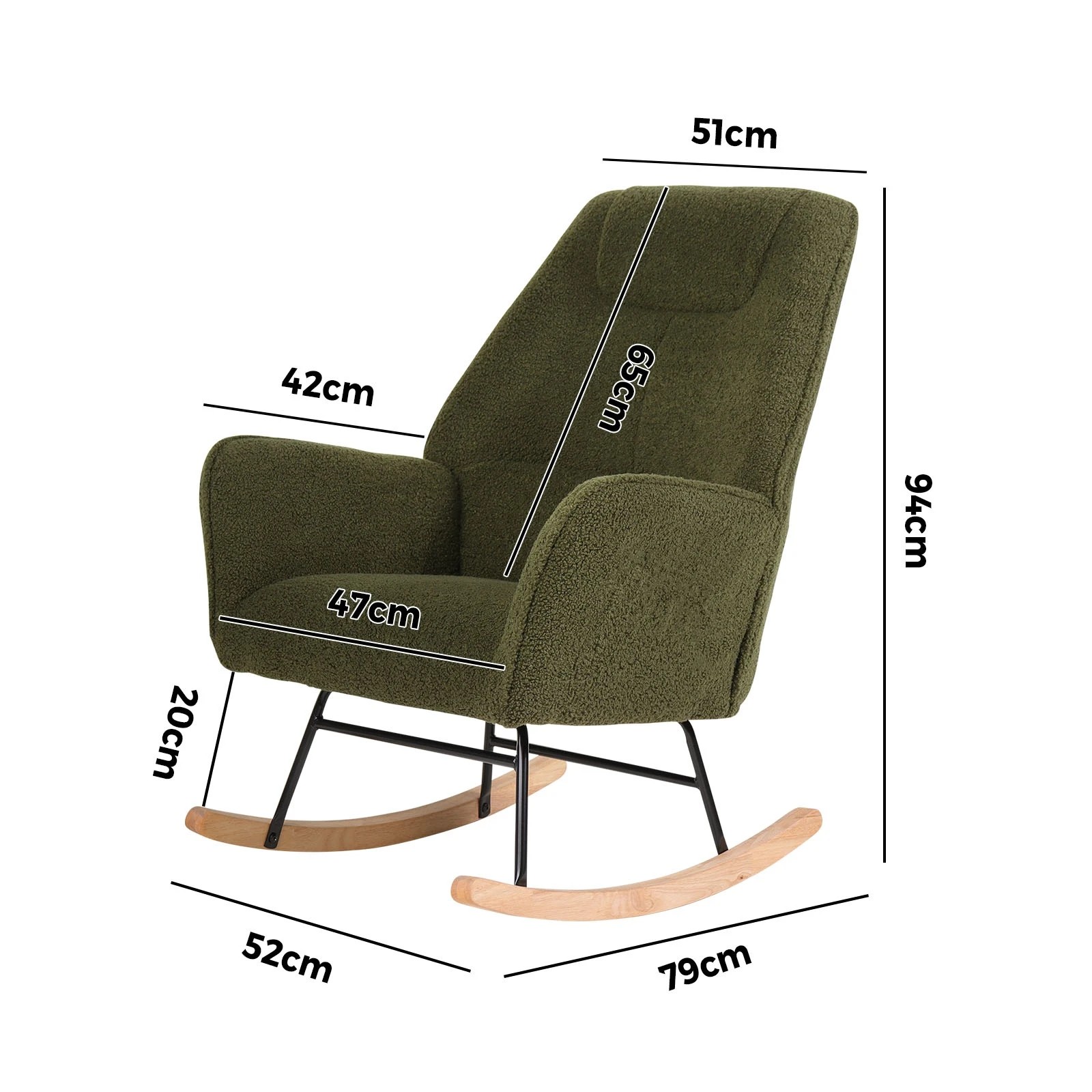 2 Oikiture Rocking Chair Nursing Armchair Sherpa Accent Chairs Upholstered - Green, 2 of 10