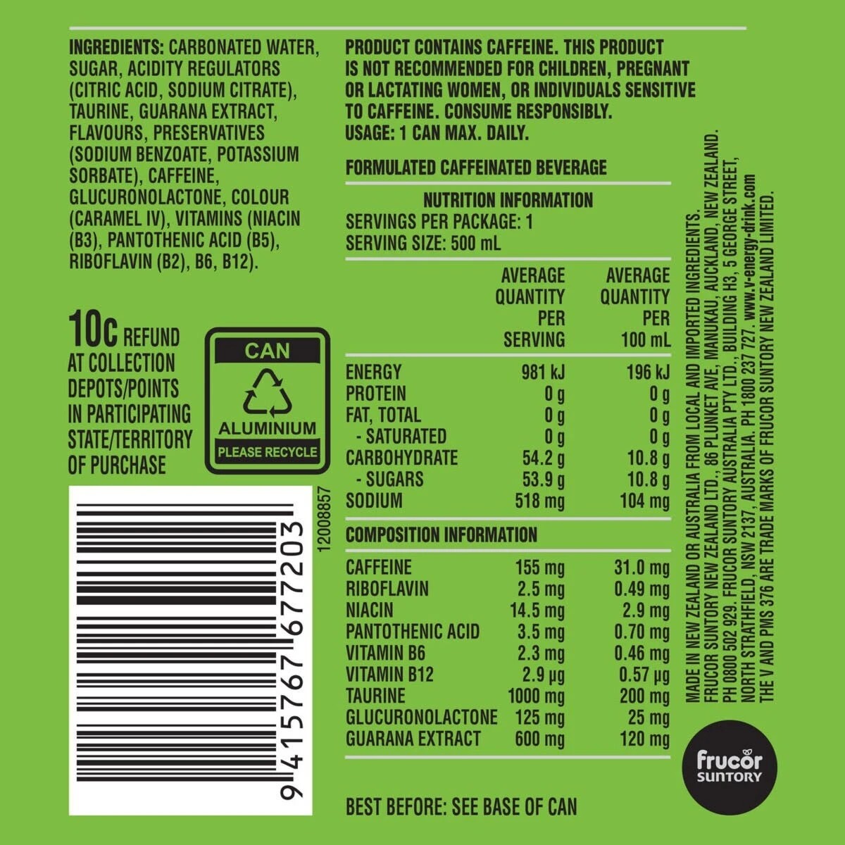 2 V Guarana Energy Drink Can 500ml, 2 of 2