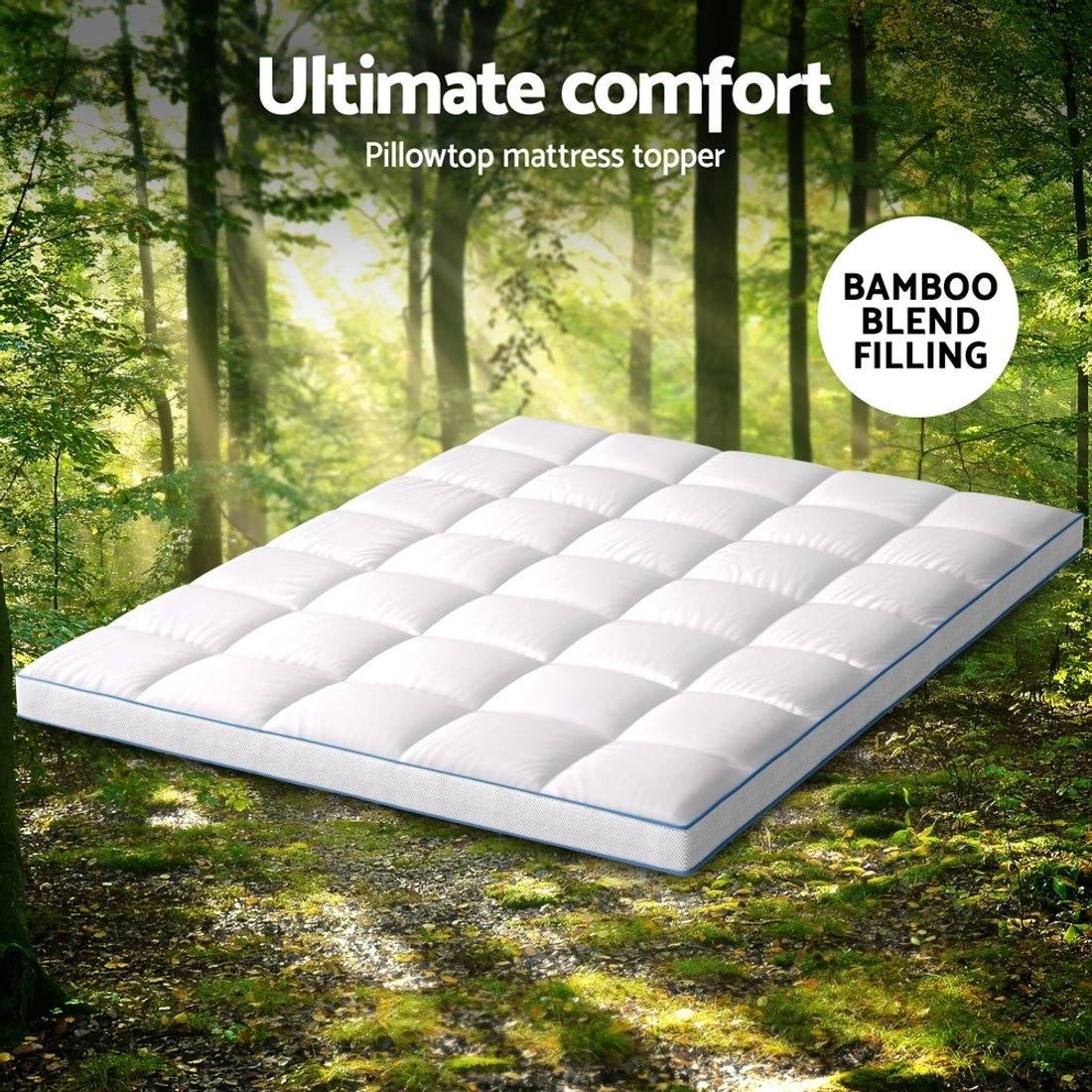 5 Giselle Bedding 1500GSM Bamboo Pillowtop Mattress Topper 10cm Thick Pad for Back Pain Relief - Queen Bed - White, 5 of 7