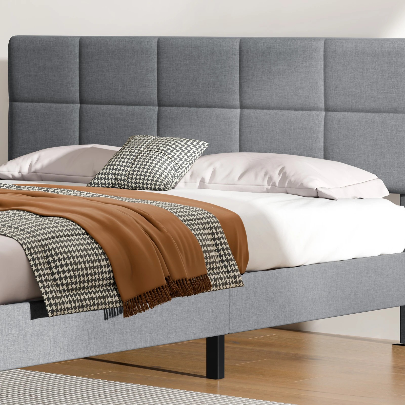 3 Alfordson Bed Frame Queen Size Wooden Slats Platform Fabric Paula - Grey, 3 of 9