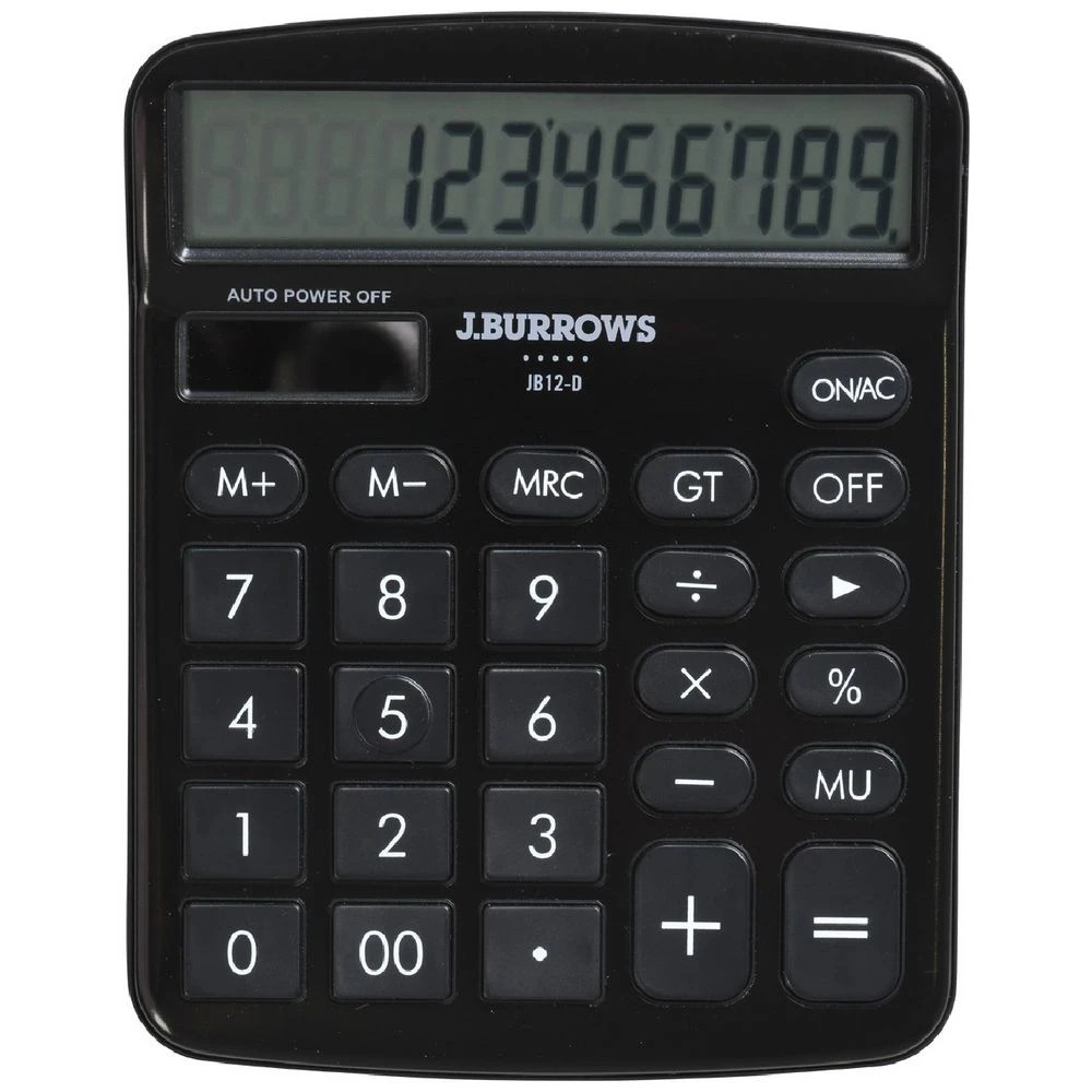 1 J.Burrows 12 Digit Tax Desktop Calculator Black, 1 of 4