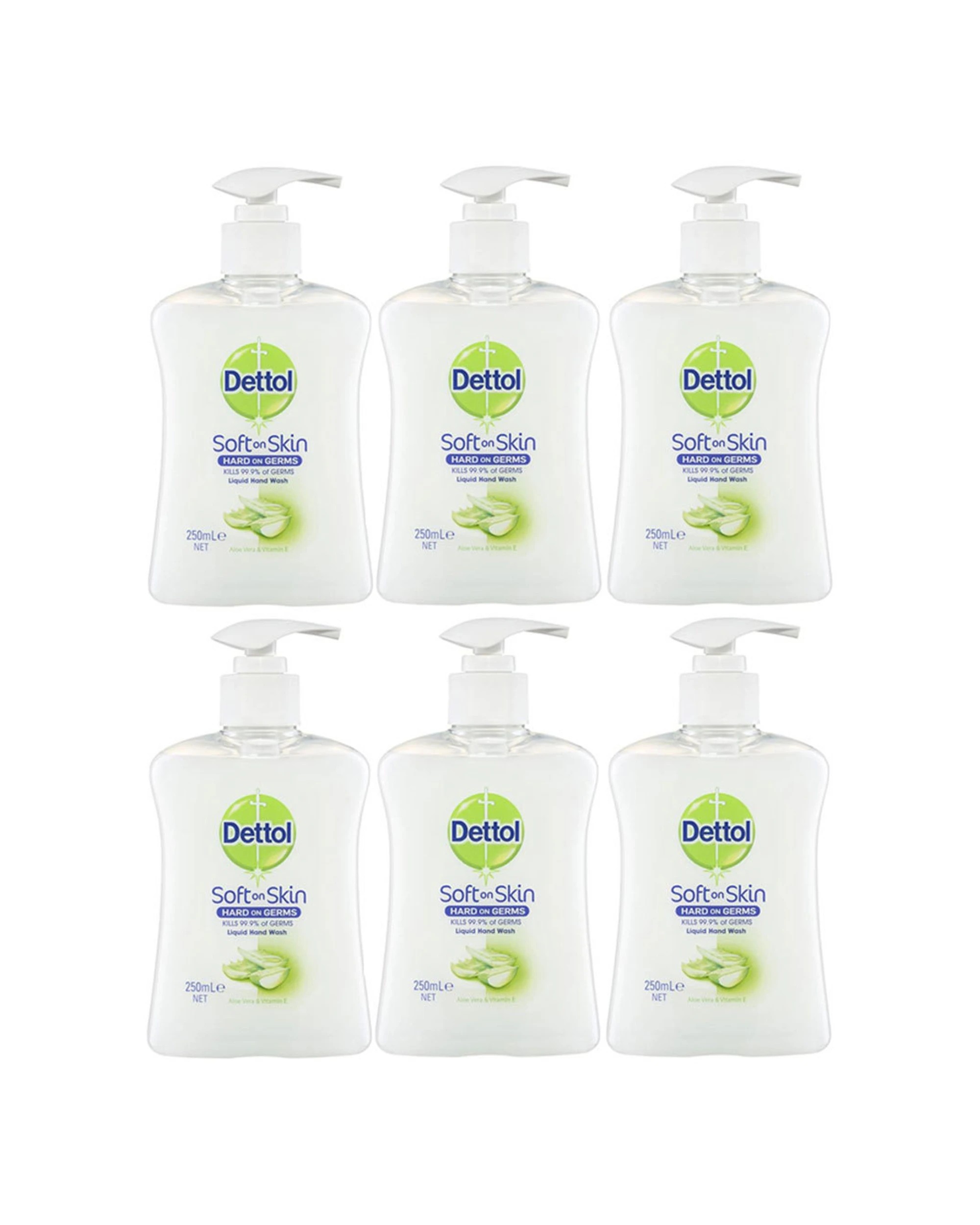 1 Dettol 6PK Liquid Hand Wash 250ml Aloe Vera Vitamin E - Multi, 1 of 2