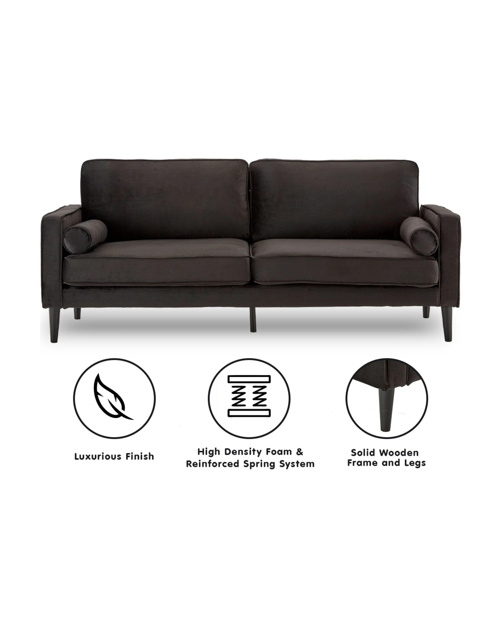 8 Sarantino Faux Velvet Sofa Bed Couch Furniture Lounge Suite - Black, 8 of 9