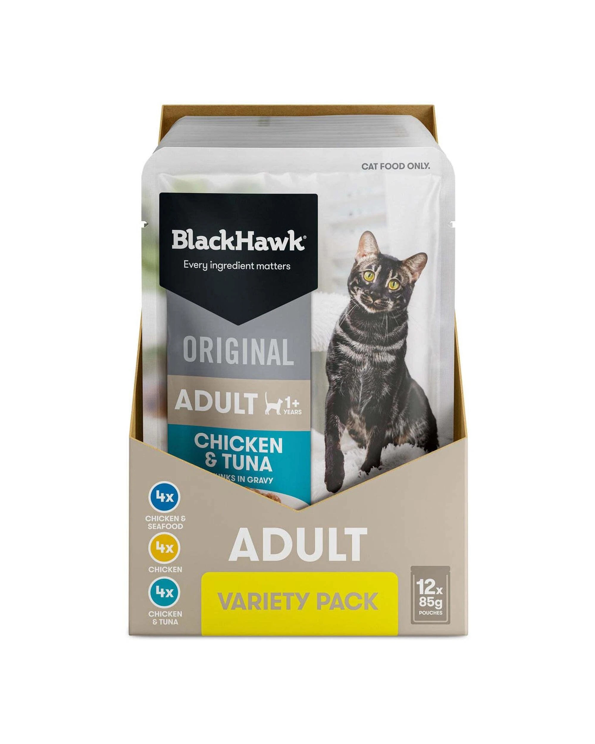 4 Black Hawk Adult 1+ Wet Cat Food Variety Pack in Gravy 12 x 85g, 4 of 4